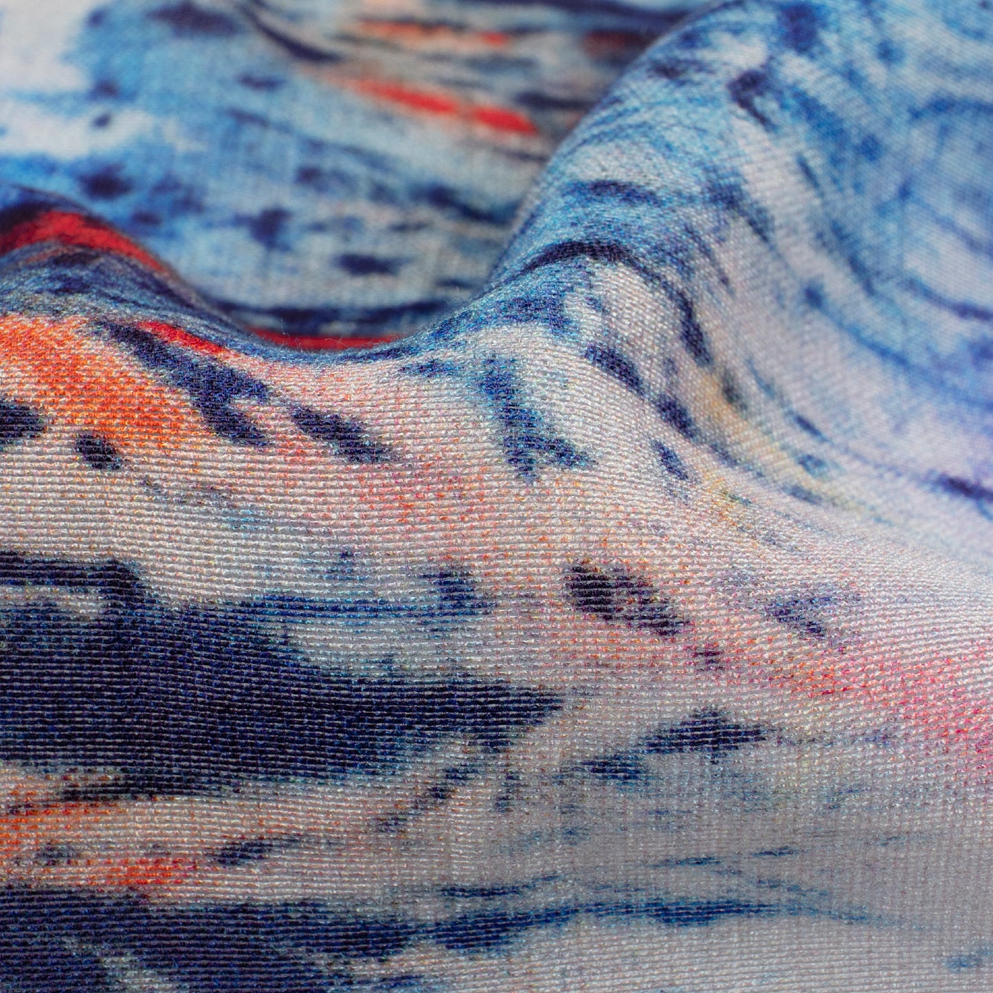 Steel Blue And Heather Purple Abstract Pattern Digital Print Viscose Chanderi Fabric