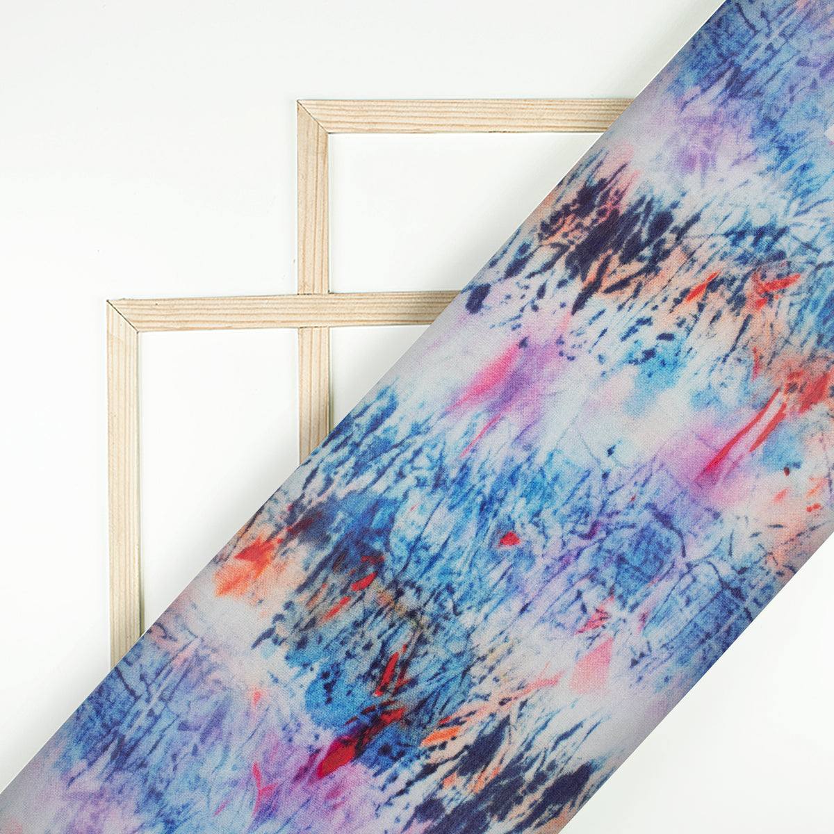 Steel Blue And Heather Purple Abstract Pattern Digital Print Viscose Chanderi Fabric