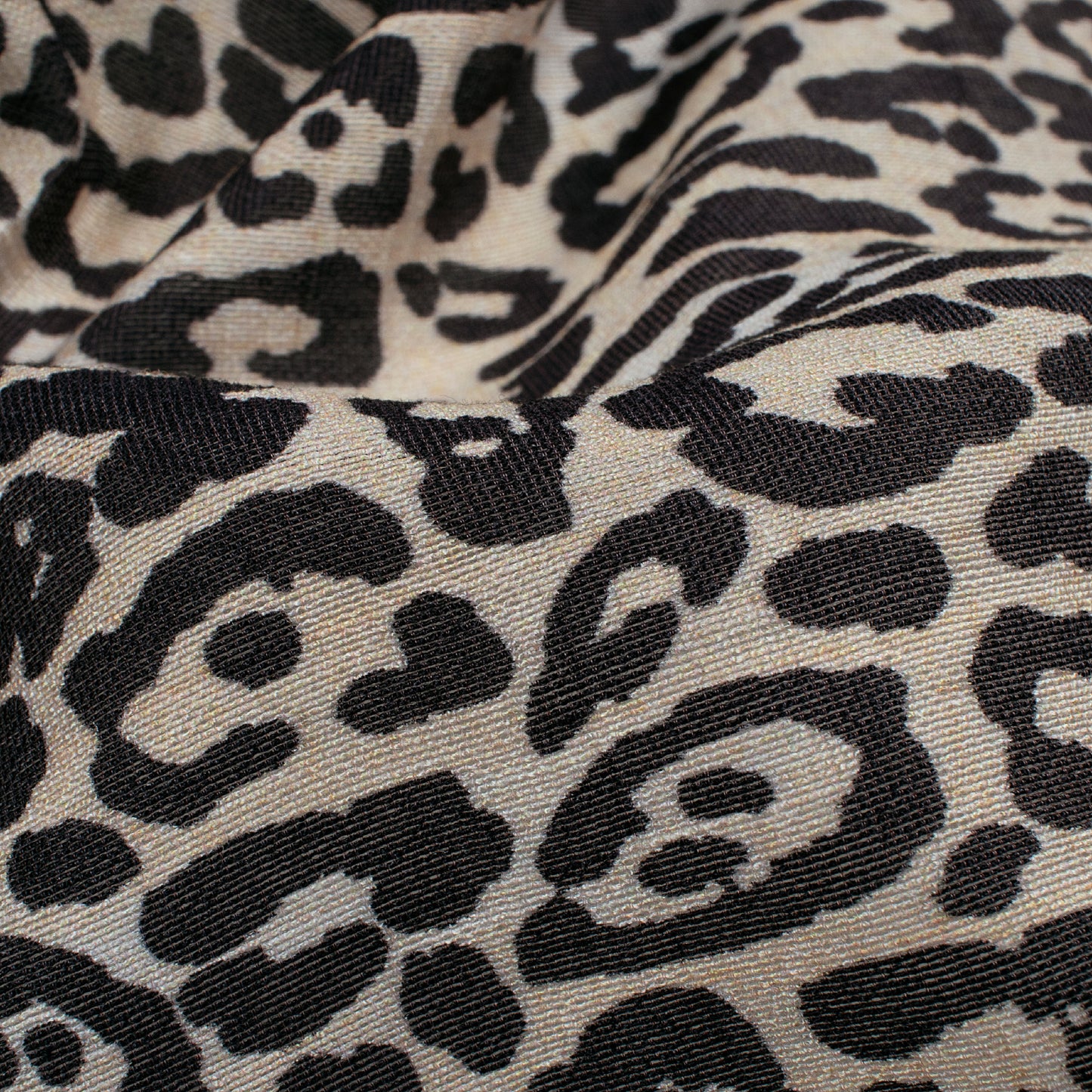 Black And Beige Animal Pattern Digital Print Viscose Chanderi Fabric