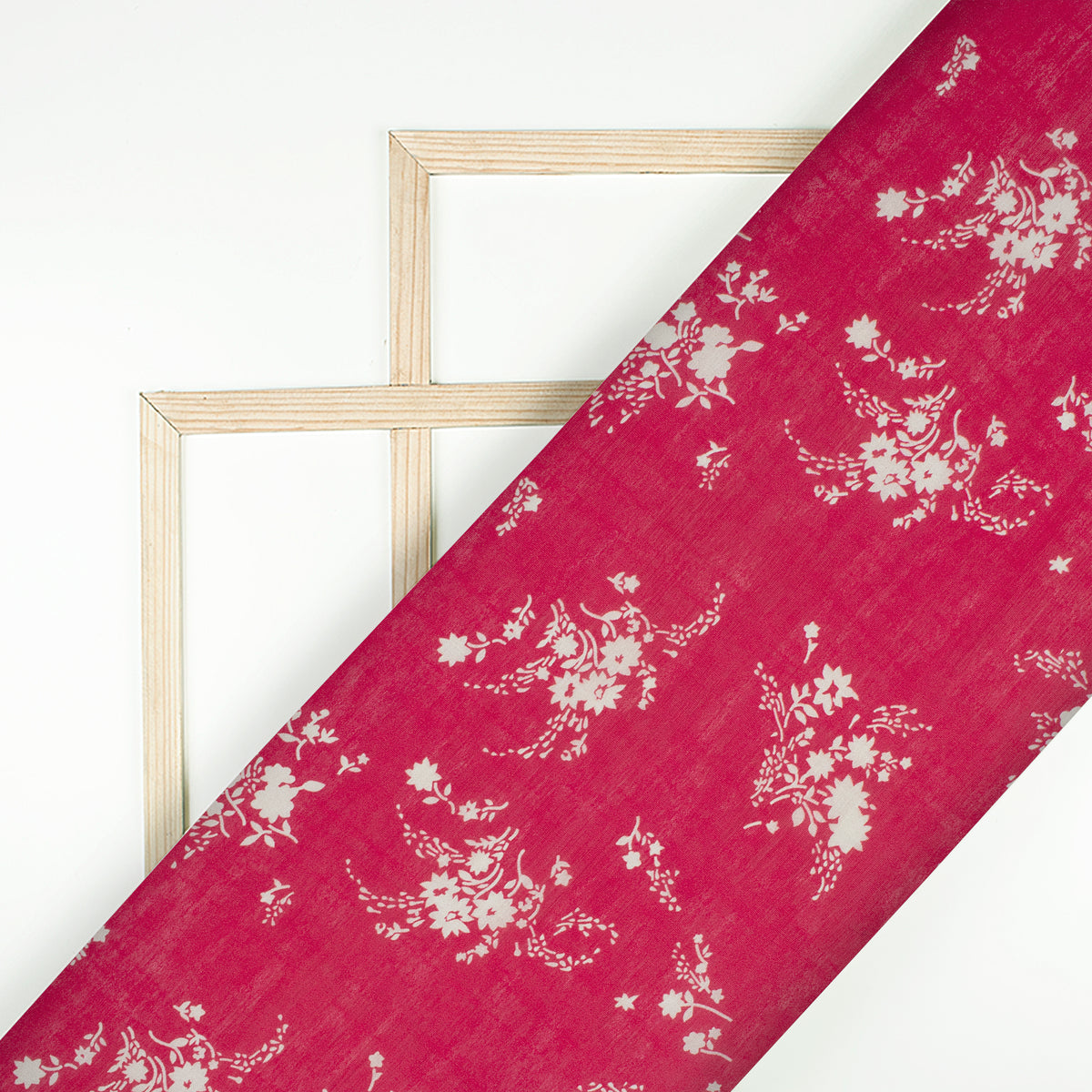 Burgundy Red And Off White Floral Pattern Digital Print Viscose Chanderi Fabric