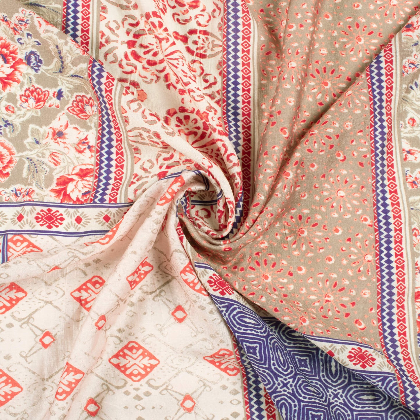 Trout Grey And Red Traditional Pattern Digital Print Viscose Chanderi Fabric