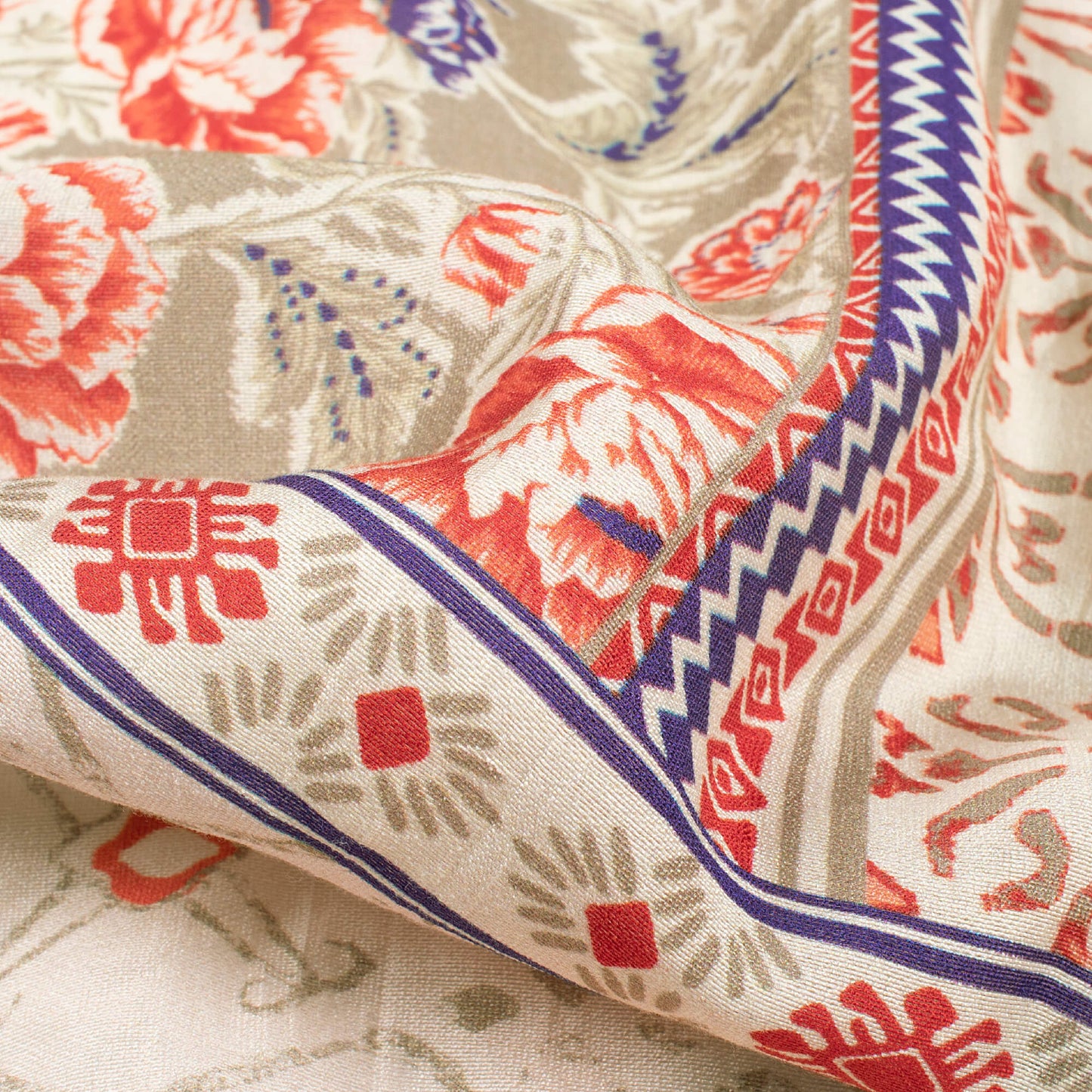 Trout Grey And Red Traditional Pattern Digital Print Viscose Chanderi Fabric