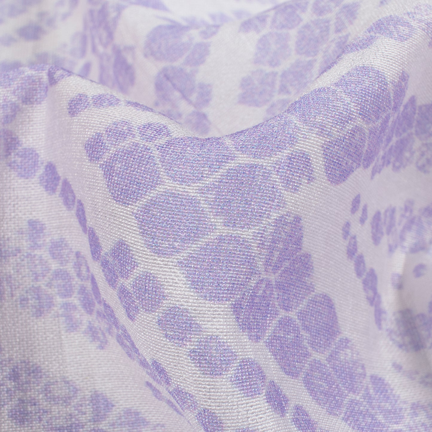 Periwinkle Purple And White Shiiborii Pattern Digital Print Viscose Chanderi Fabric