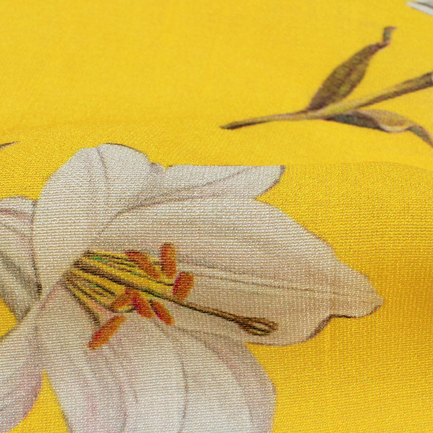 Bumblebee Yellow And Oyster Grey Floral Pattern Digital Print Viscose Chanderi Fabric