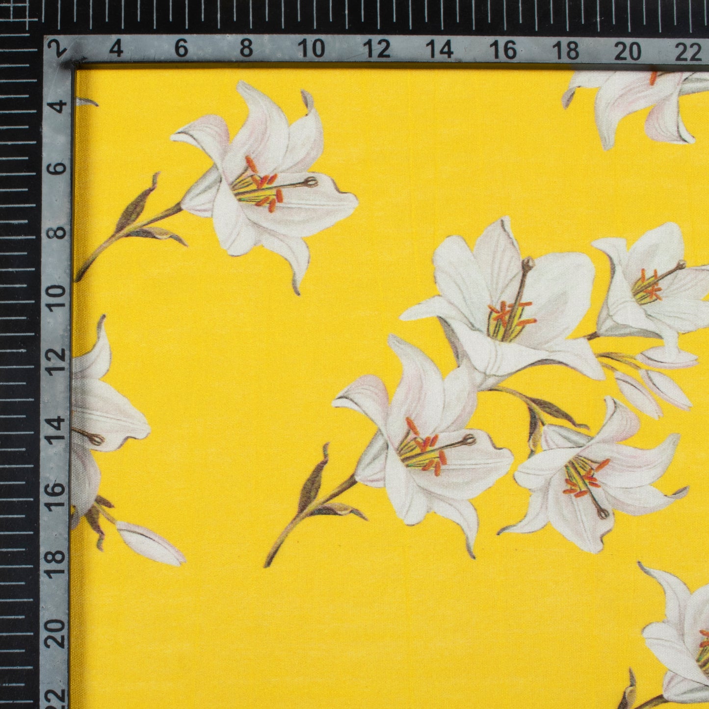 Bumblebee Yellow And Oyster Grey Floral Pattern Digital Print Viscose Chanderi Fabric