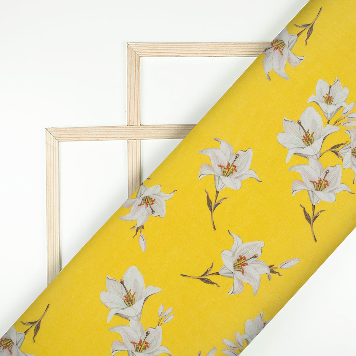 Bumblebee Yellow And Oyster Grey Floral Pattern Digital Print Viscose Chanderi Fabric