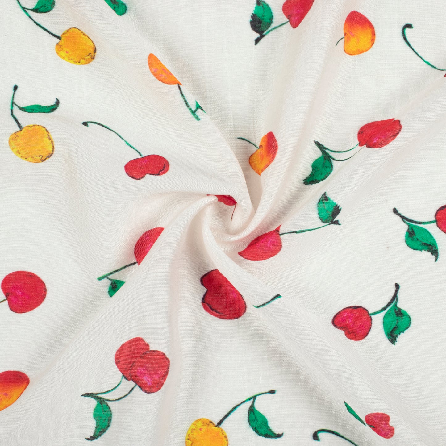 White And Red Quirky Pattern Digital Print Viscose Chanderi Fabric