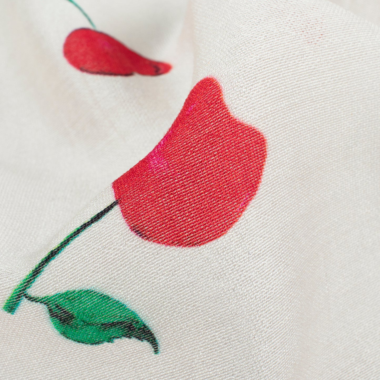White And Red Quirky Pattern Digital Print Viscose Chanderi Fabric