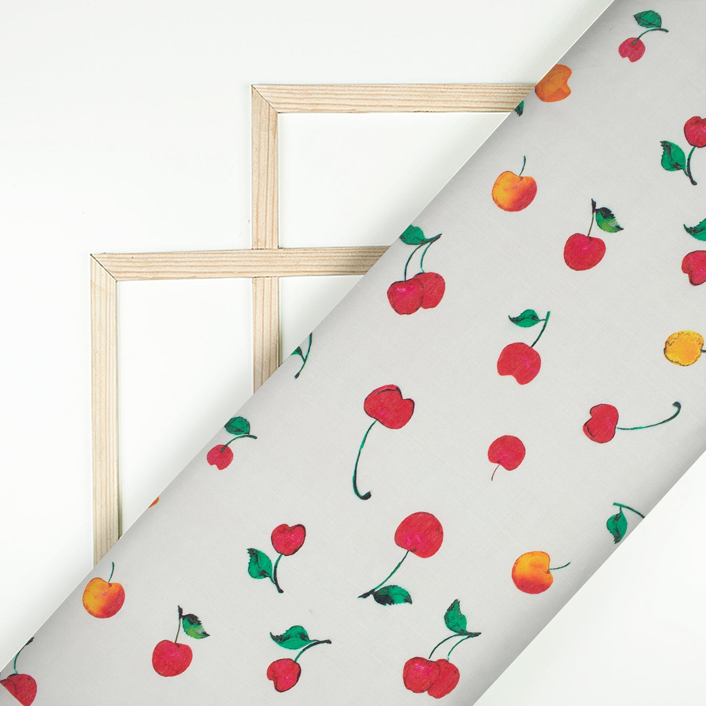 White And Red Quirky Pattern Digital Print Viscose Chanderi Fabric