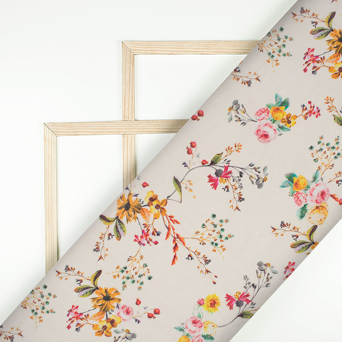 Pearl Pink And Red Floral Pattern Digital Print Viscose Chanderi Fabric