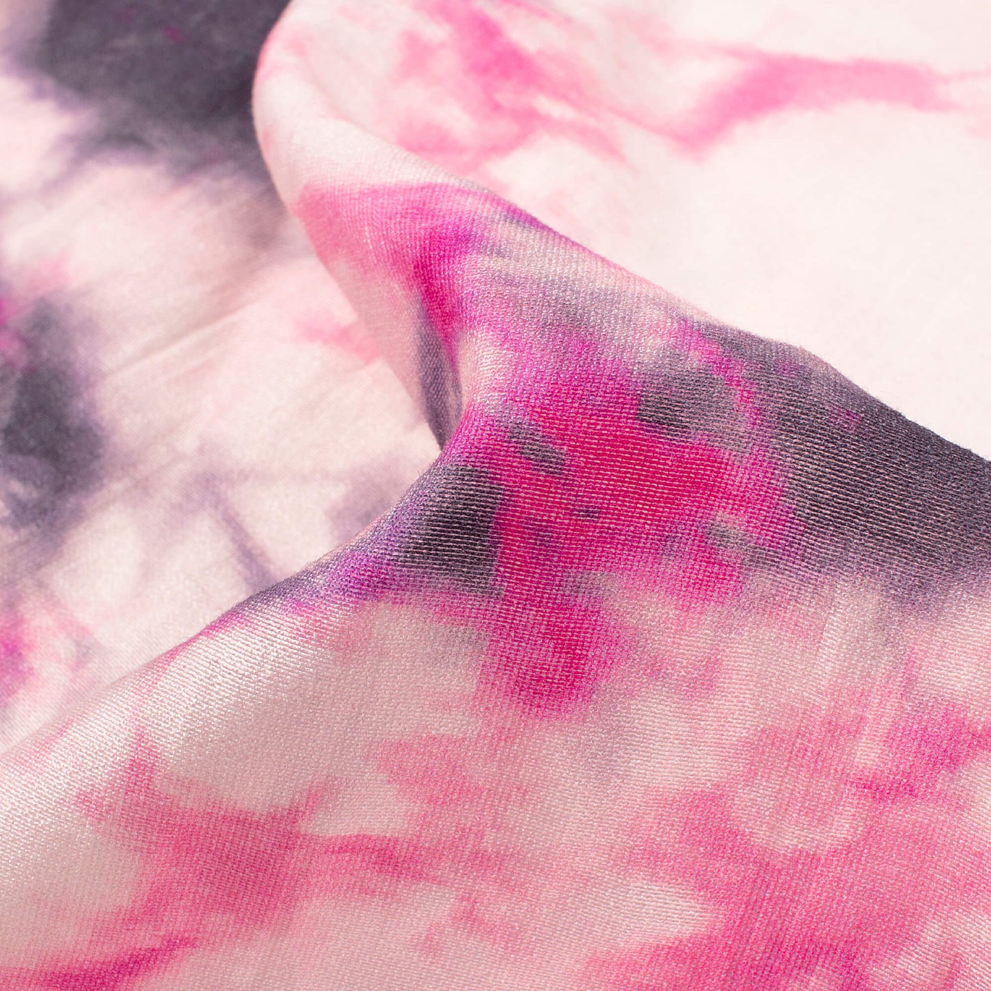 Hot Pink And Off White Tye And Dye Pattern Digital Print Viscose Chanderi Fabric