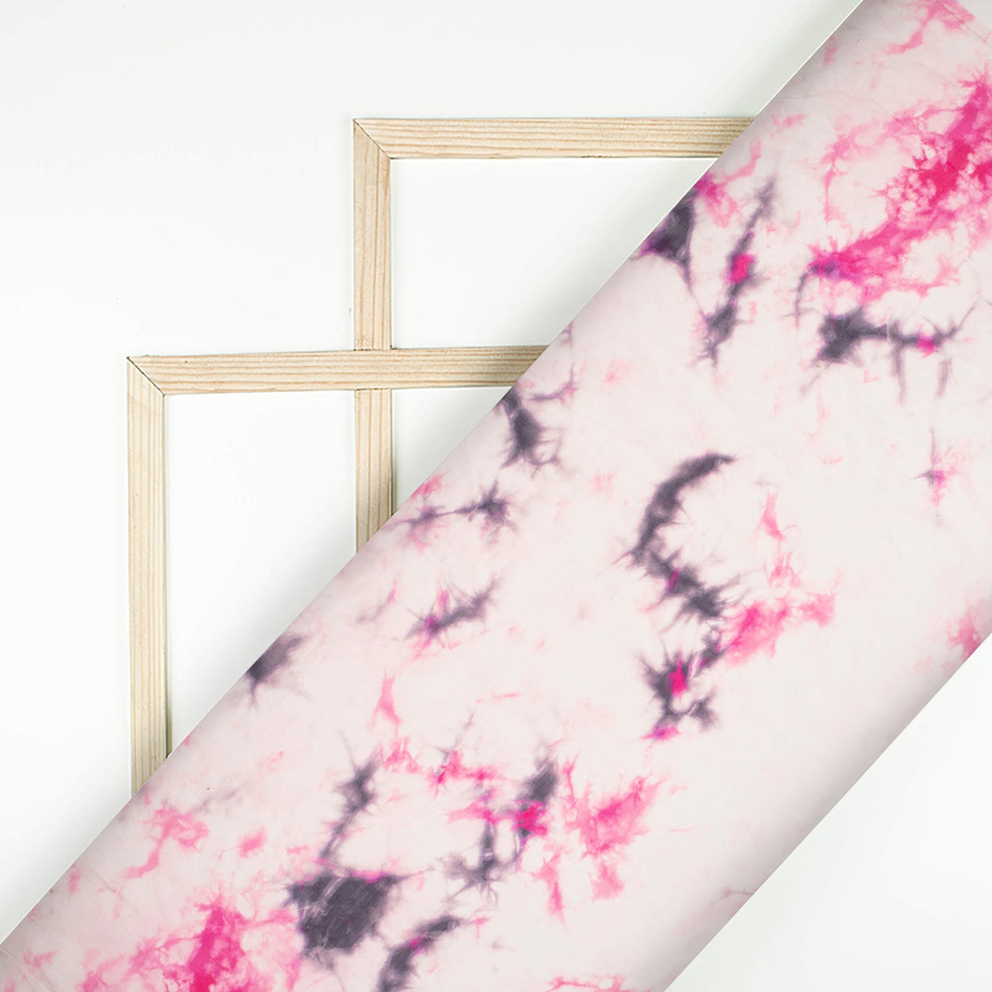 Hot Pink And Off White Tye And Dye Pattern Digital Print Viscose Chanderi Fabric