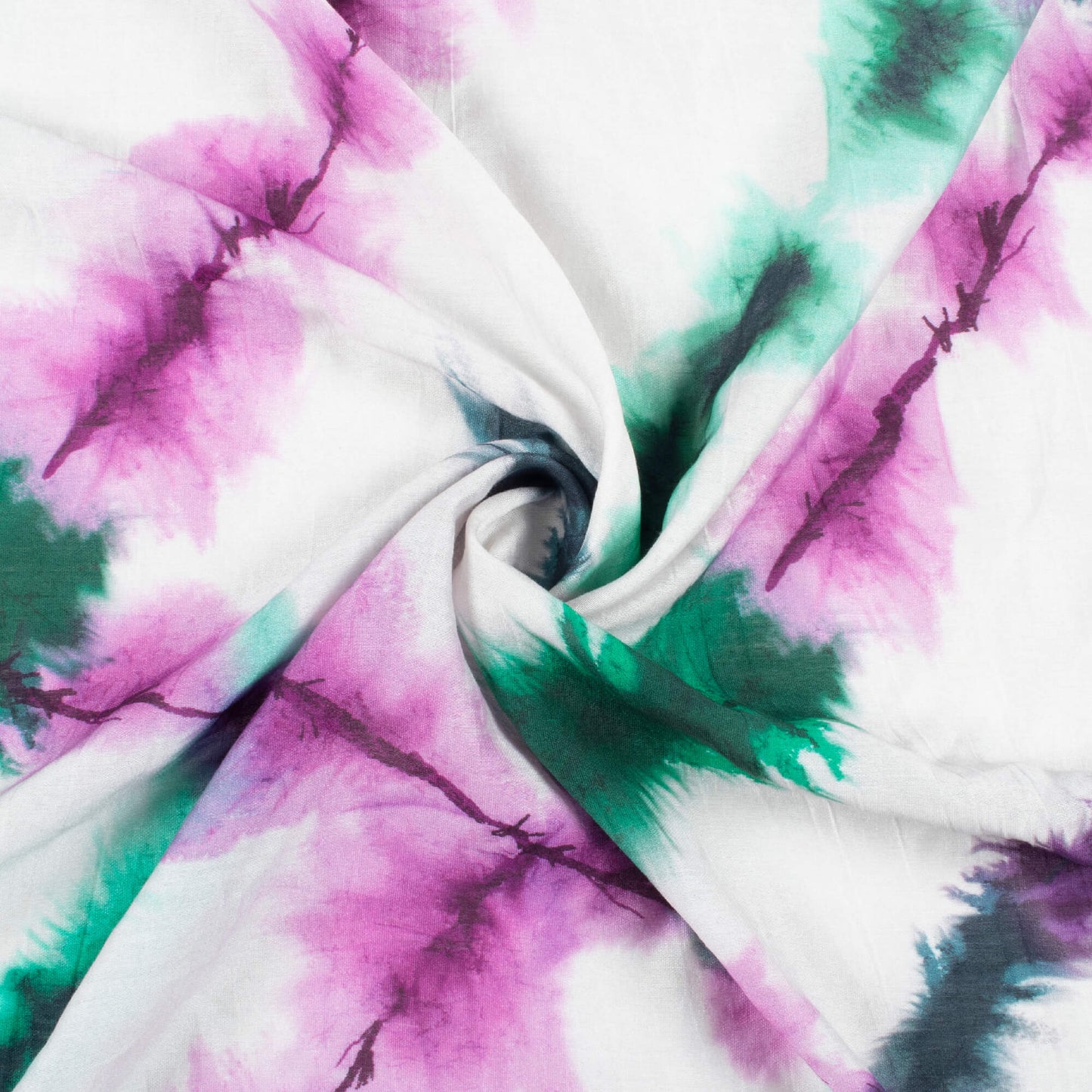 Pine Green And White Shiiborii Pattern Digital Print Viscose Chanderi Fabric