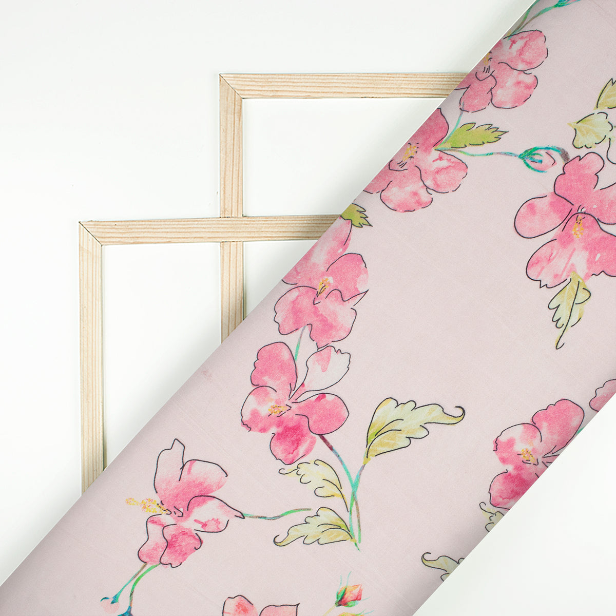 Peach And Taffy Pink Floral Pattern Digital Print Viscose Chanderi Fabric