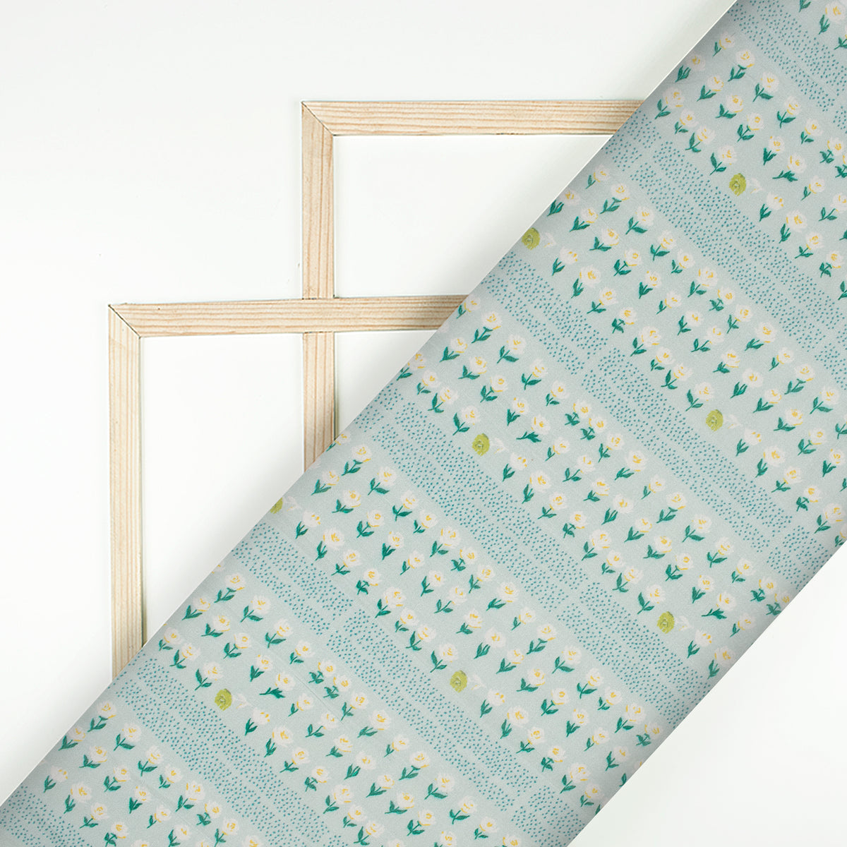 Pastel Green And Cream Floral Pattern Digital Print Viscose Chanderi Fabric