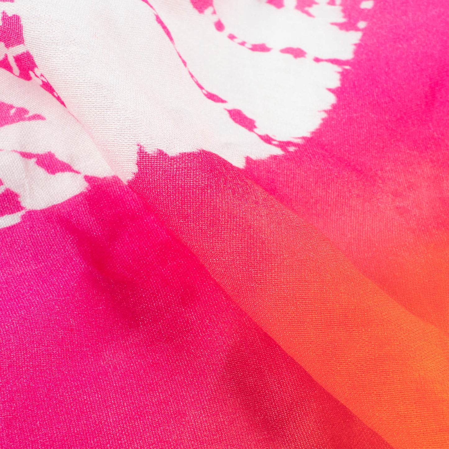Taffy Pink And Royal Orange Shiiborii Pattern Digital Print Viscose Chanderi Fabric