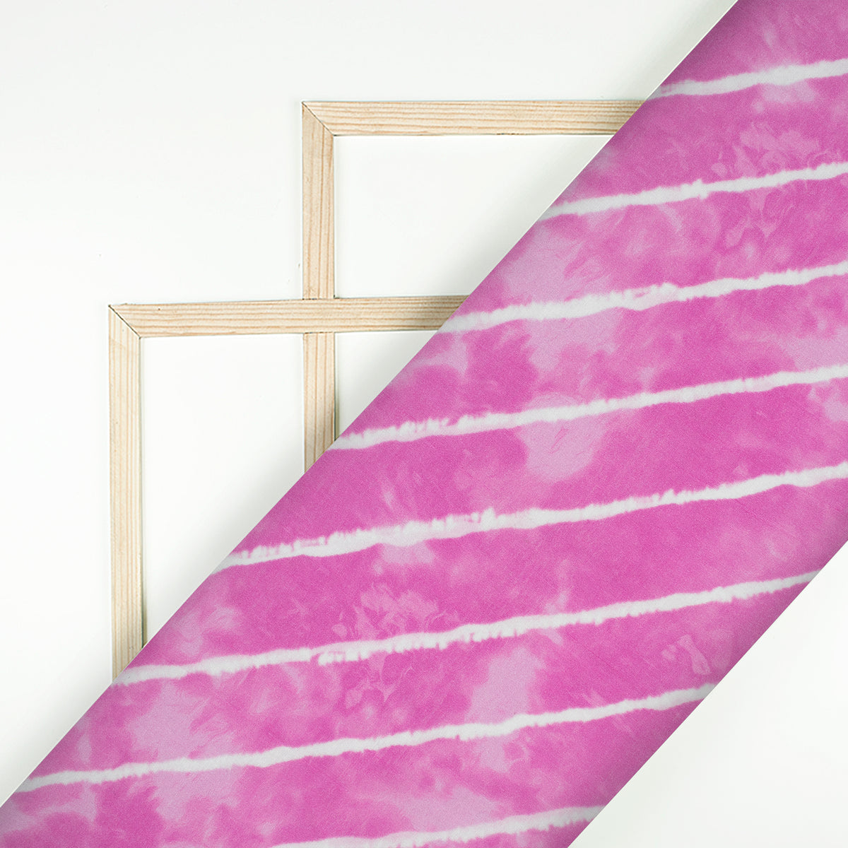 Fuchsia Pink And White Leheriya Pattern Digital Print Viscose Chanderi Fabric