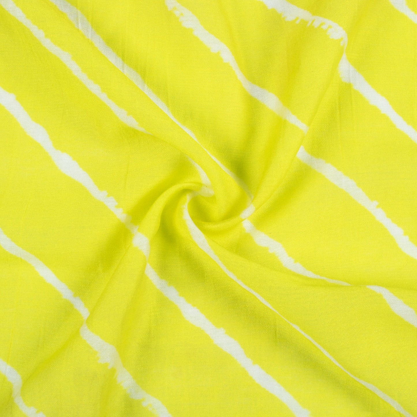 Lemon Yellow And White Leheriya Pattern Digital Print Viscose Chanderi Fabric