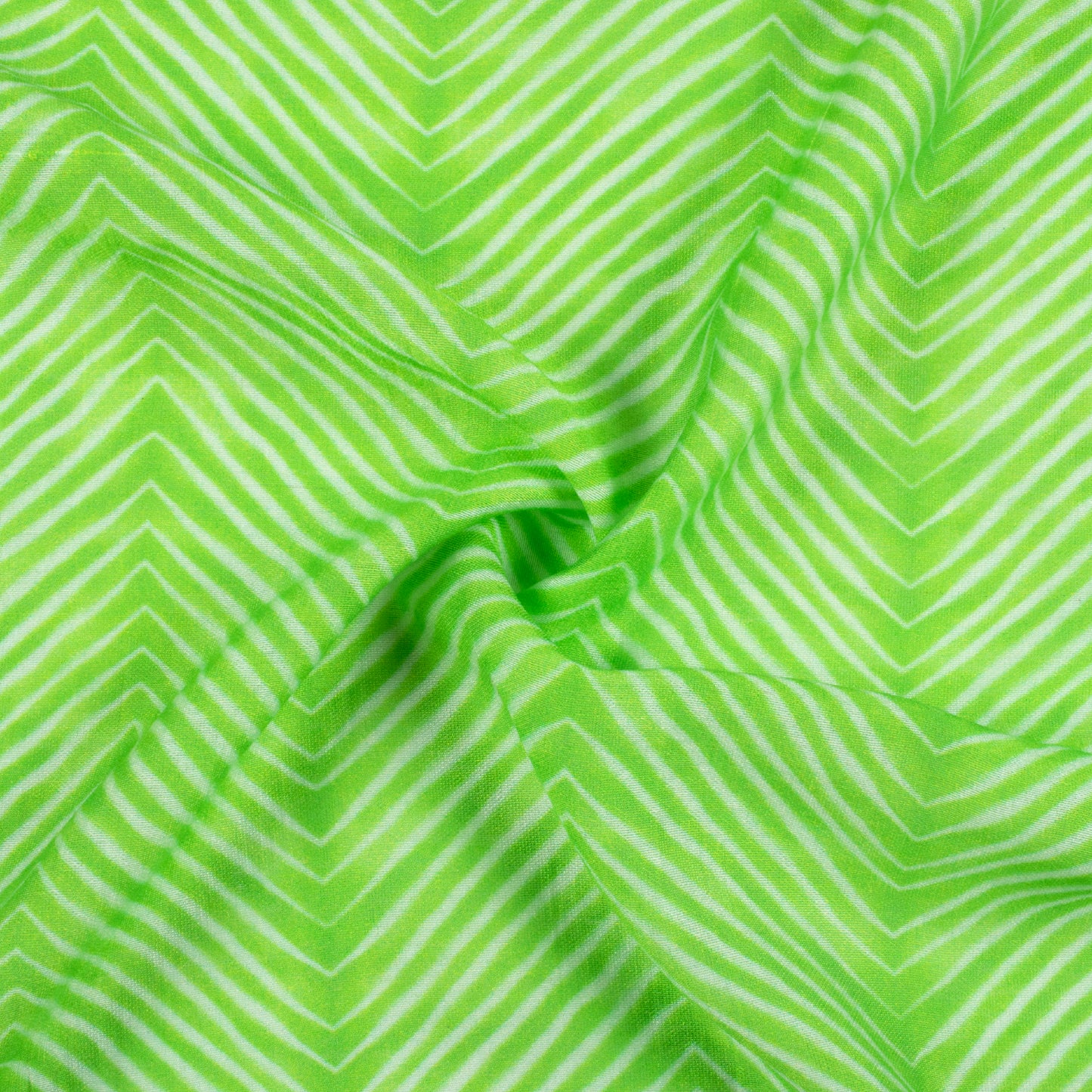 Pear Green And White Leheriya Pattern Digital Print Viscose Chanderi Fabric
