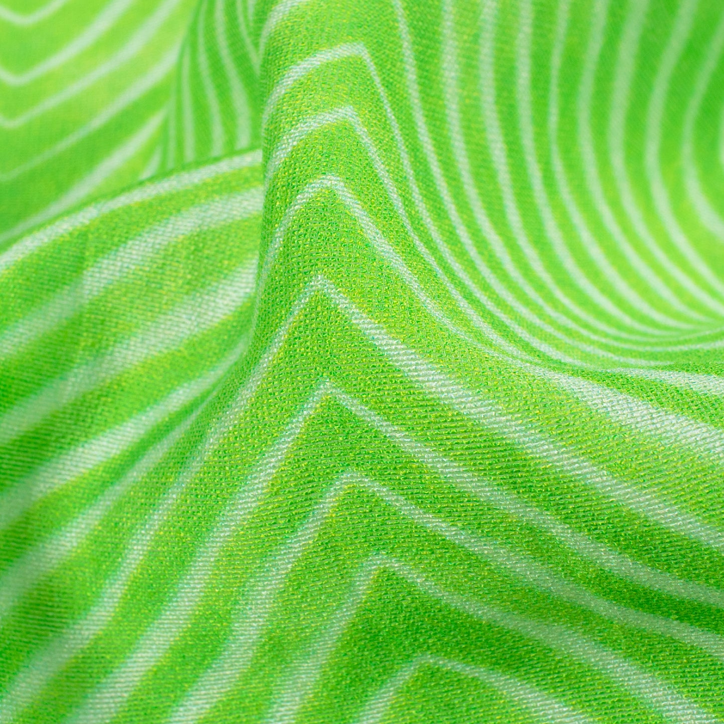 Pear Green And White Leheriya Pattern Digital Print Viscose Chanderi Fabric