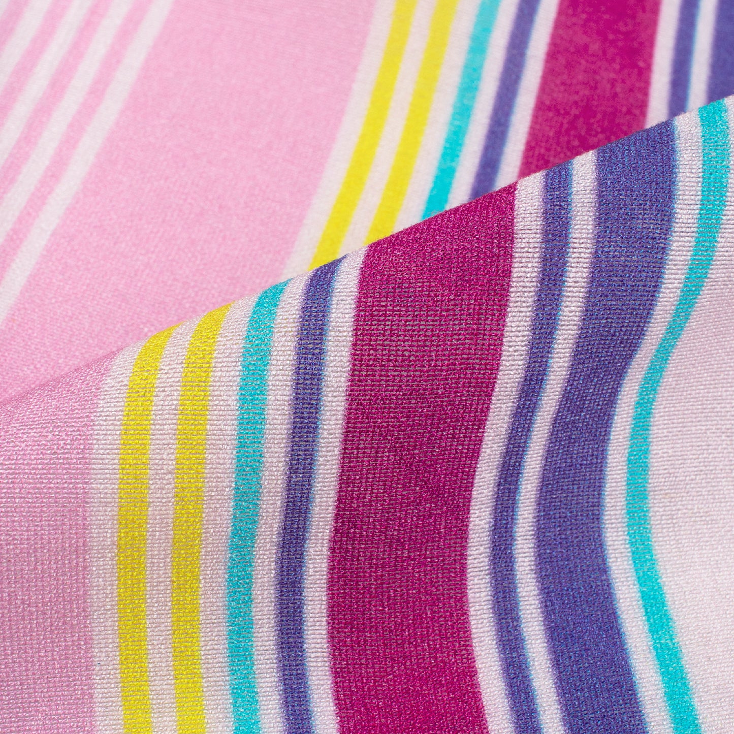 Off White And Taffy Pink Stripes Pattern Digital Print Viscose Chanderi Fabric