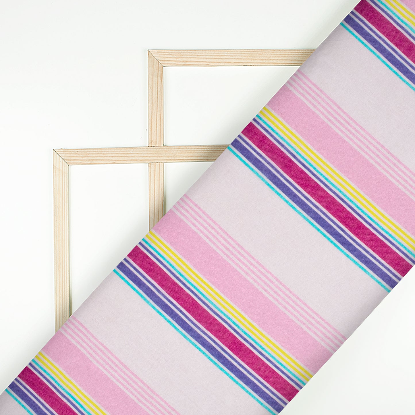 Off White And Taffy Pink Stripes Pattern Digital Print Viscose Chanderi Fabric