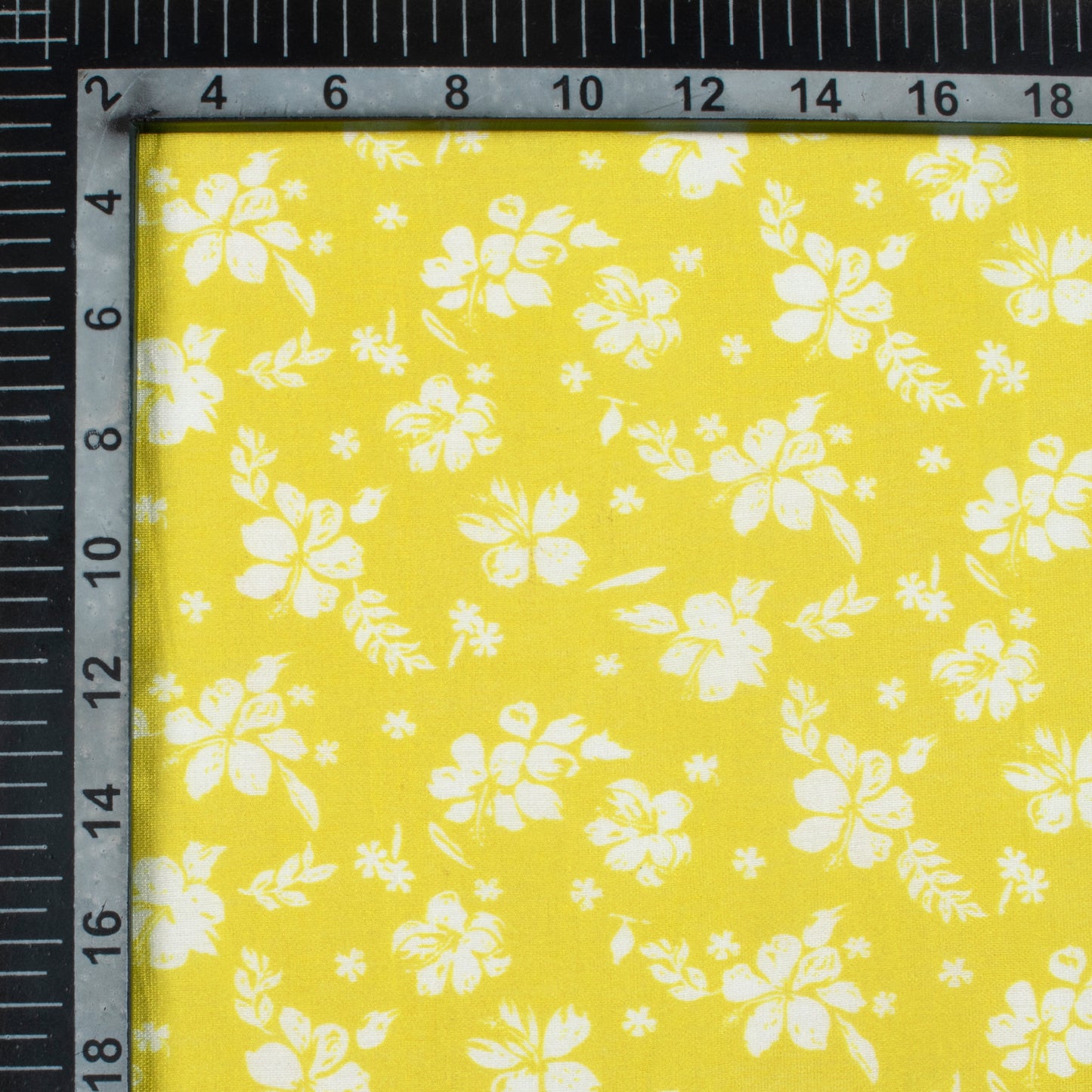 Bumblebee Yellow And White Floral Pattern Digital Print Viscose Chanderi Fabric