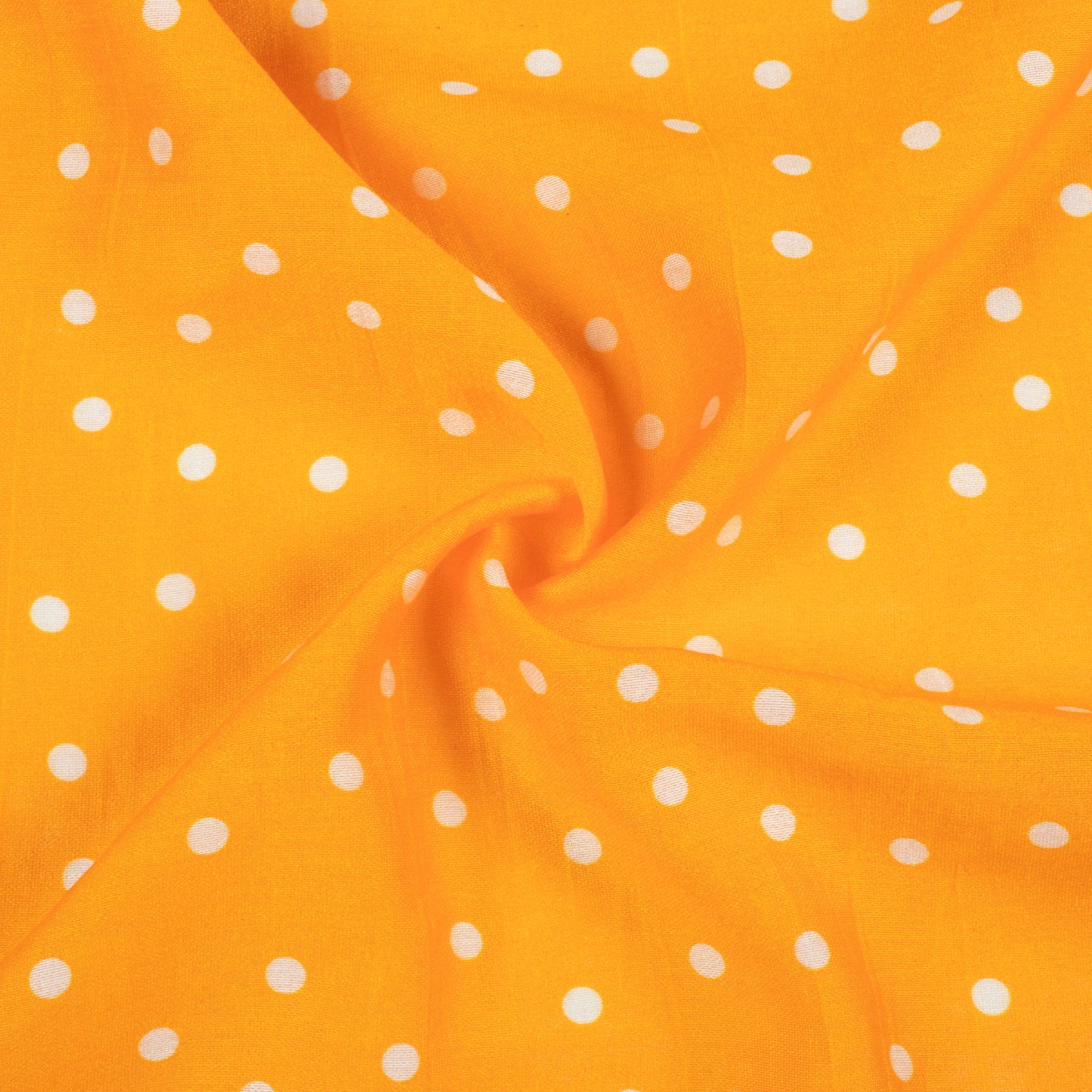 Meri Gold Orange And White Polka Dots Pattern Digital Print Viscose Chanderi Fabric