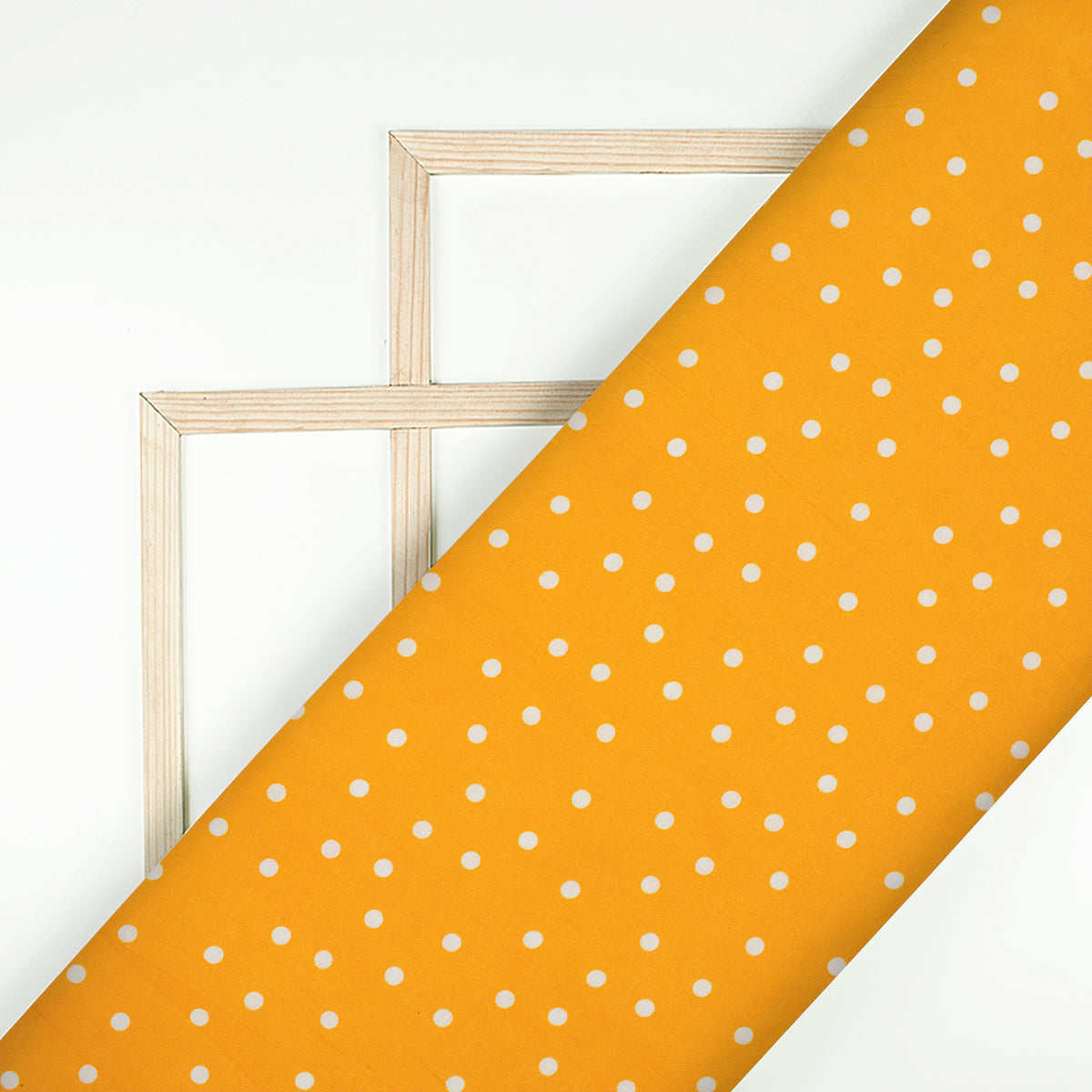 Meri Gold Orange And White Polka Dots Pattern Digital Print Viscose Chanderi Fabric