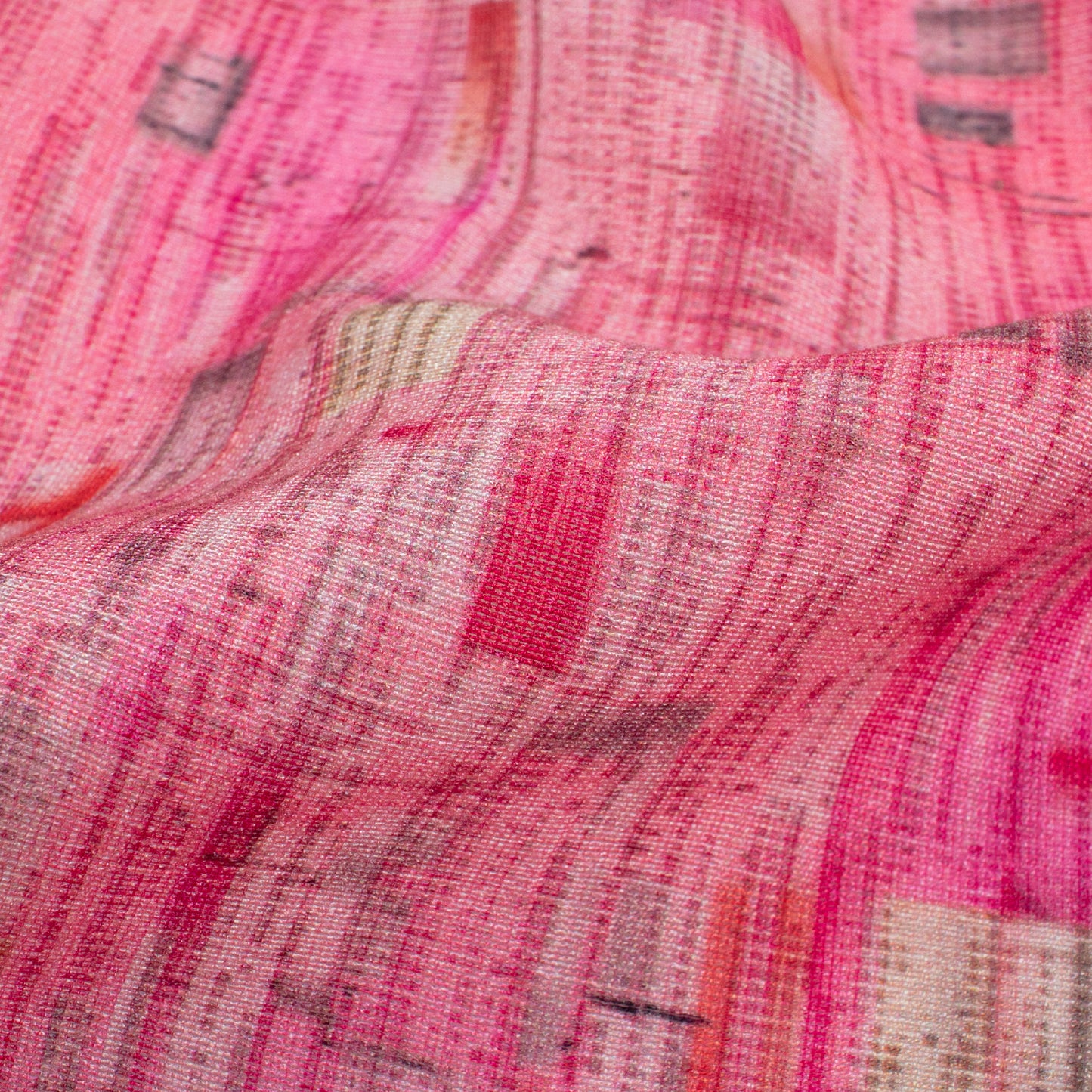 Taffy Pink And Grey Abstract Pattern Digital Print Viscose Chanderi Fabric