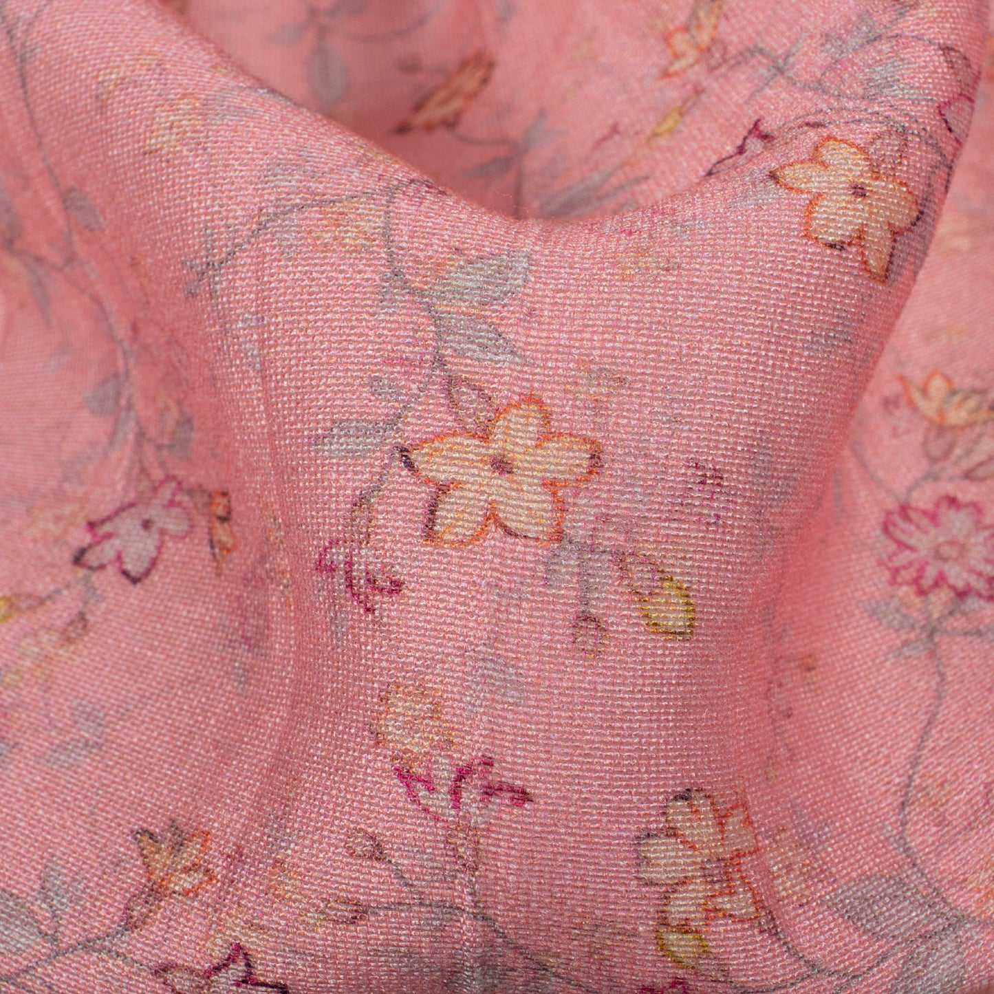 Dusty Pink And Cream Floral Pattern Digital Print Viscose Chanderi Fabric