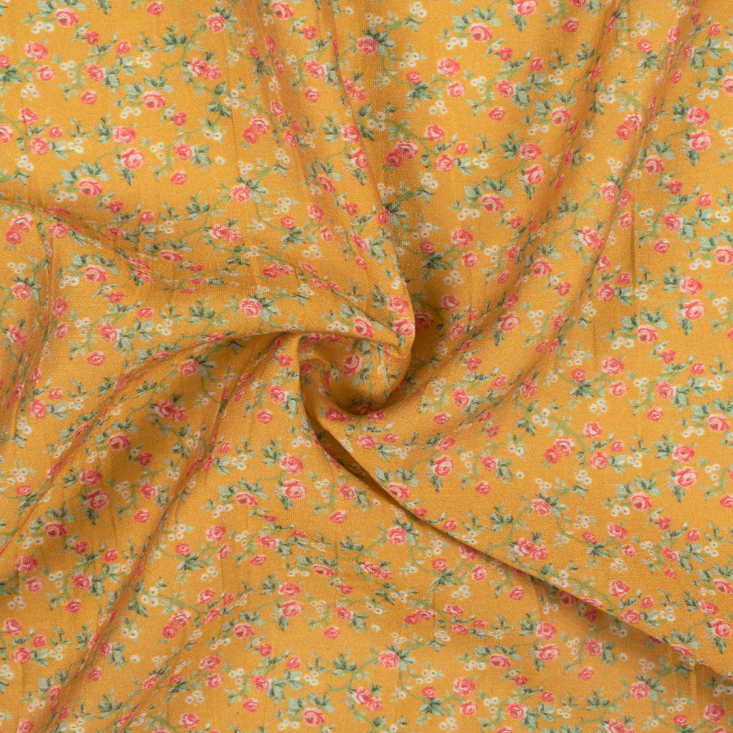 Ochre Yellow And Pink Floral Pattern Digital Print Viscose Chanderi Fabric
