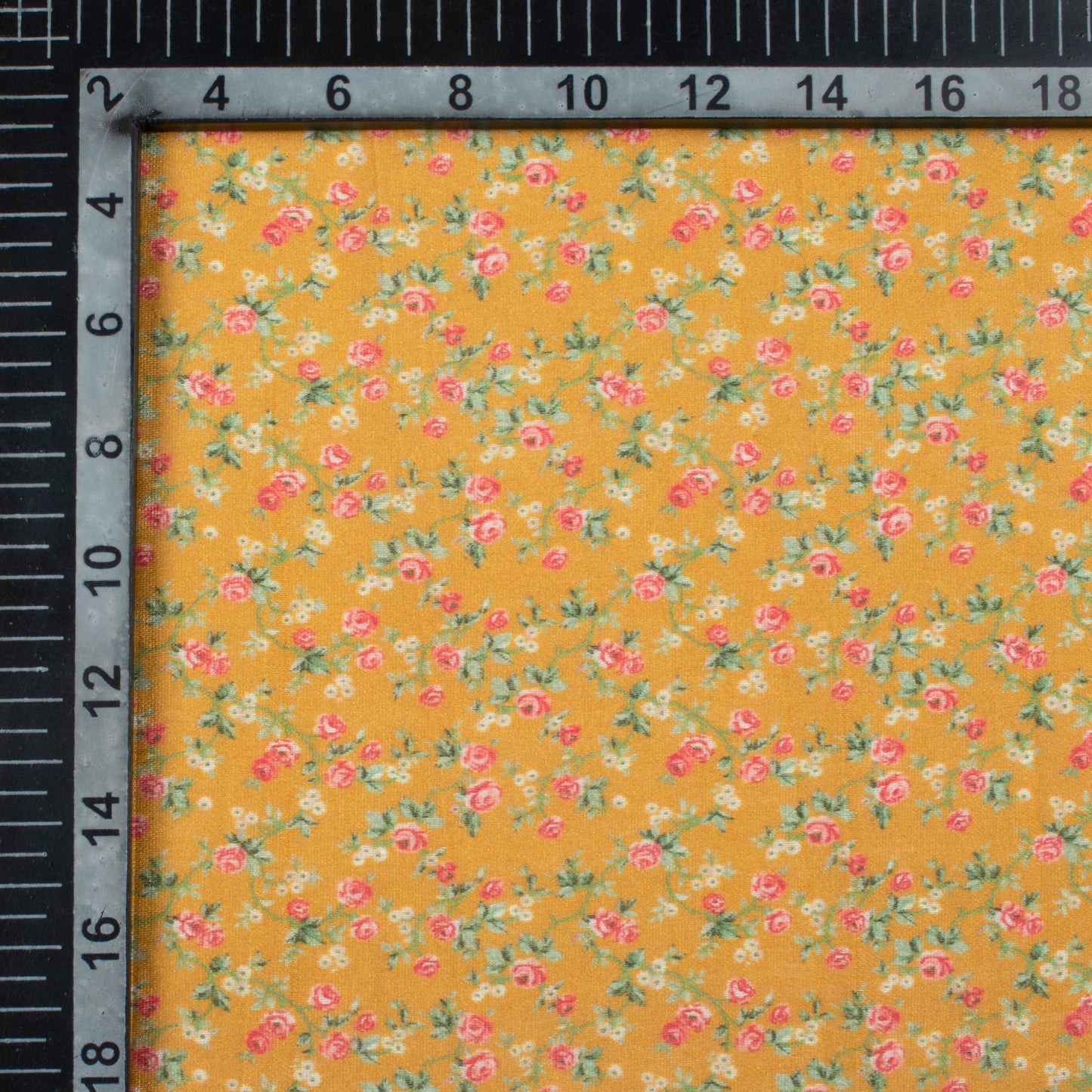 Ochre Yellow And Pink Floral Pattern Digital Print Viscose Chanderi Fabric