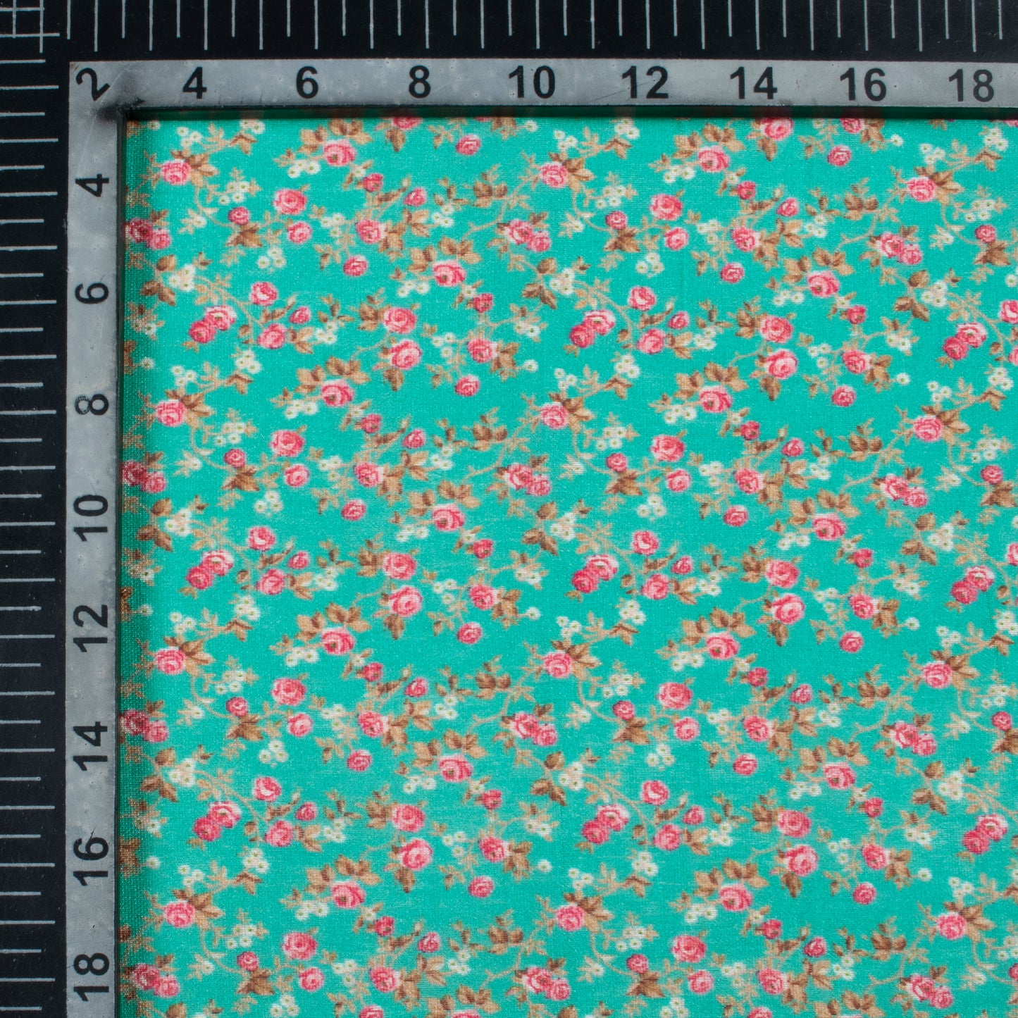Teal Blue And Pink Floral Pattern Digital Print Viscose Chanderi Fabric