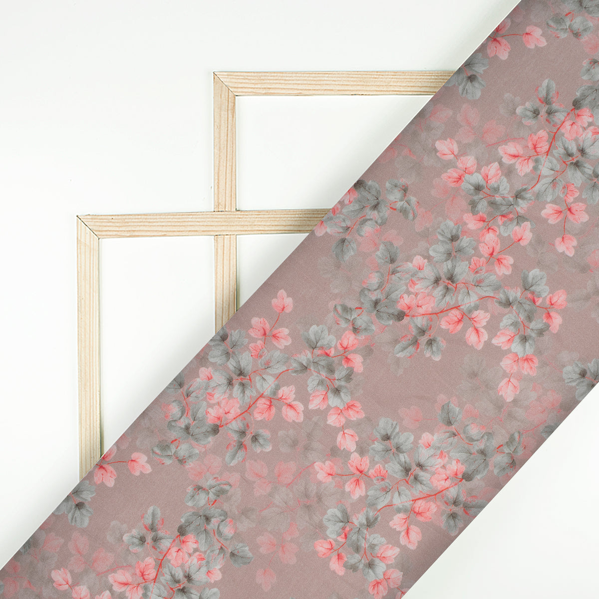 Dusty Pink And Grey Floral Pattern Digital Print Viscose Chanderi Fabric