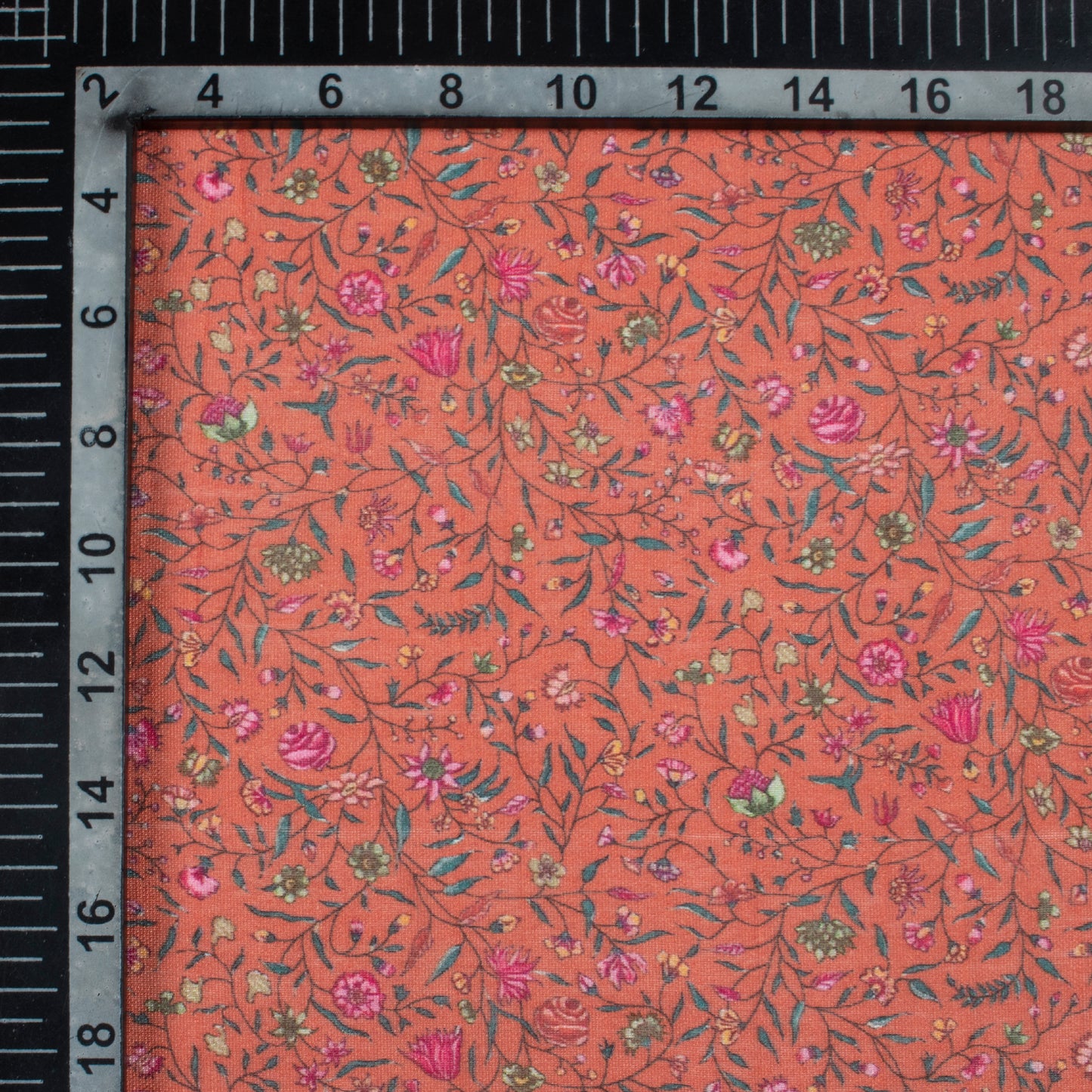 Vermilion Orange And Deep Pink Floral Pattern Digital Print Viscose Chanderi Fabric