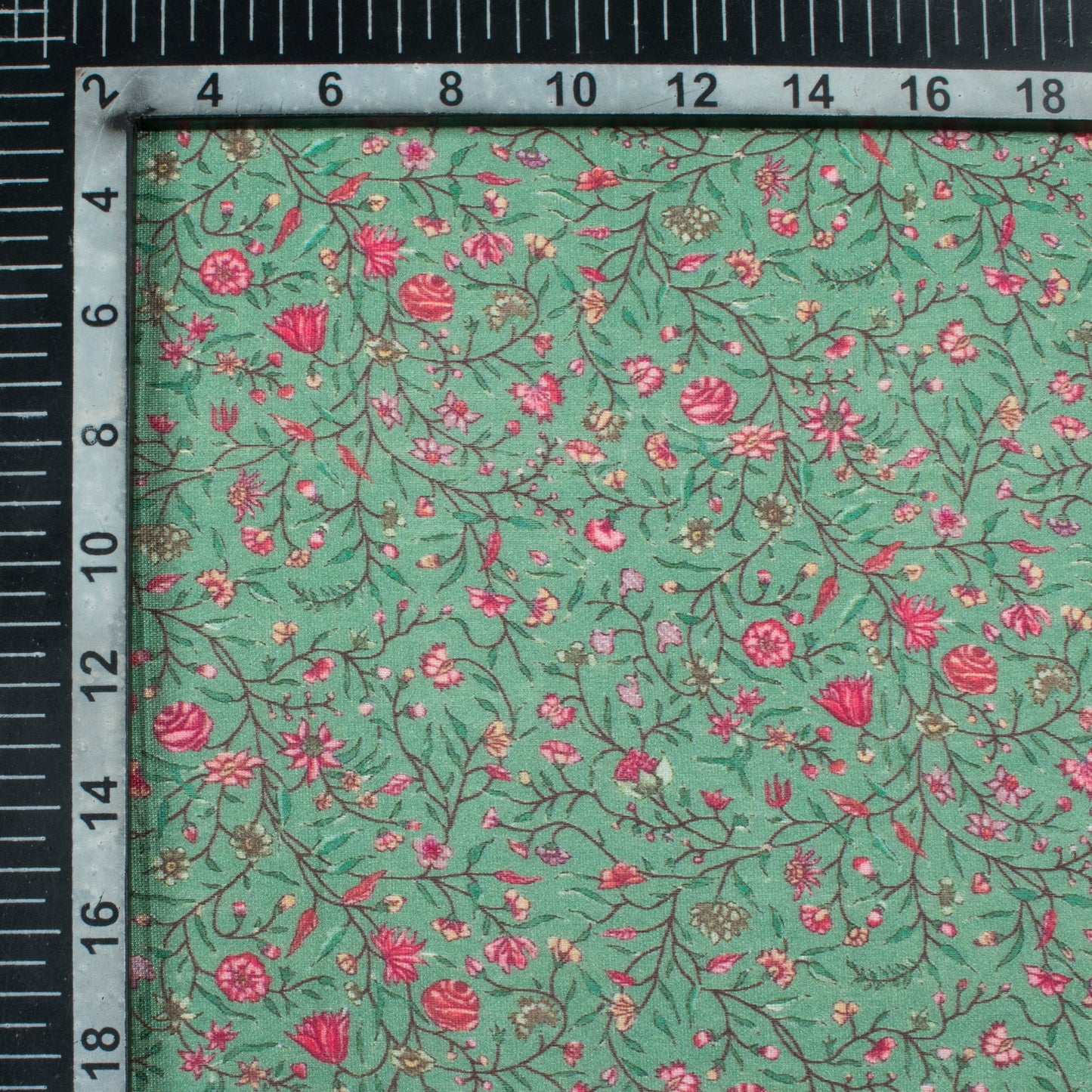 Viridian Green And Red Floral Pattern Digital Print Viscose Chanderi Fabric