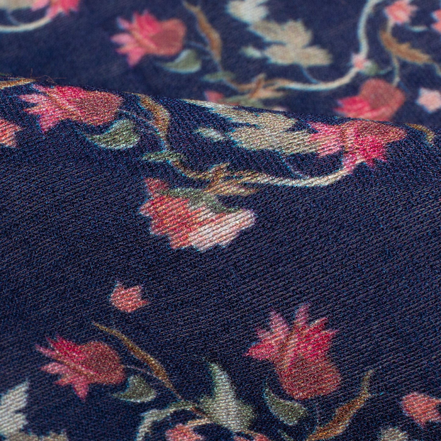 Space Blue And Taffy Pink Floral Pattern Digital Print Viscose Chanderi Fabric