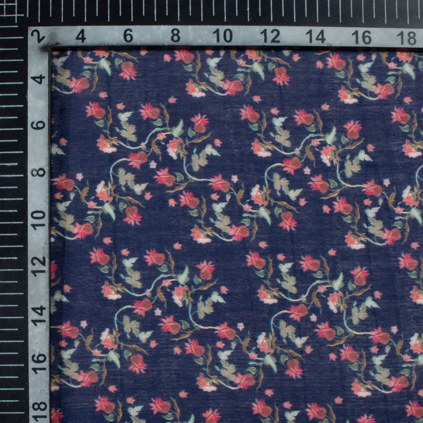 Space Blue And Taffy Pink Floral Pattern Digital Print Viscose Chanderi Fabric