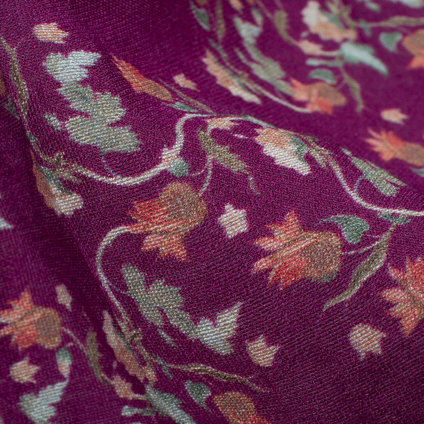 Magenta Purple And Peach Floral Pattern Digital Print Viscose Chanderi Fabric