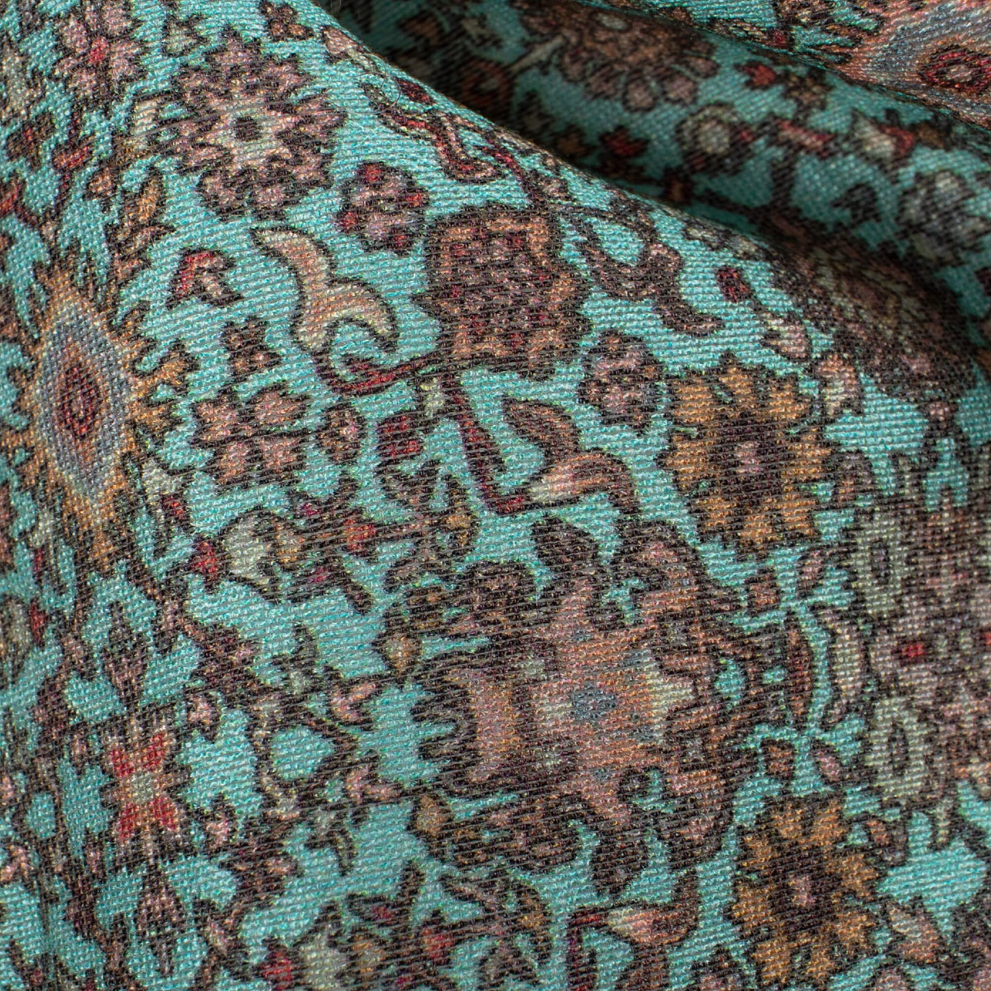 Aqua Green And Maroon Ethnic Pattern Digital Print Viscose Chanderi Fabric
