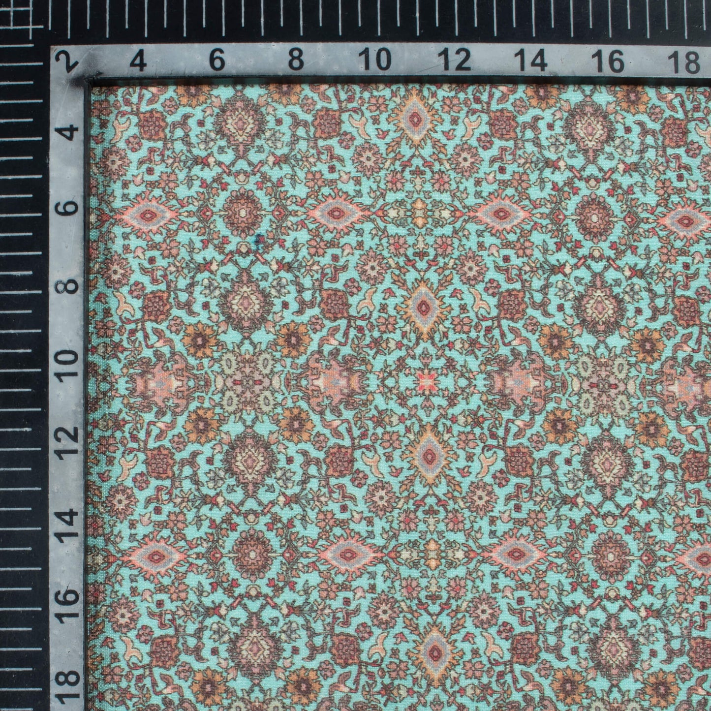 Aqua Green And Maroon Ethnic Pattern Digital Print Viscose Chanderi Fabric