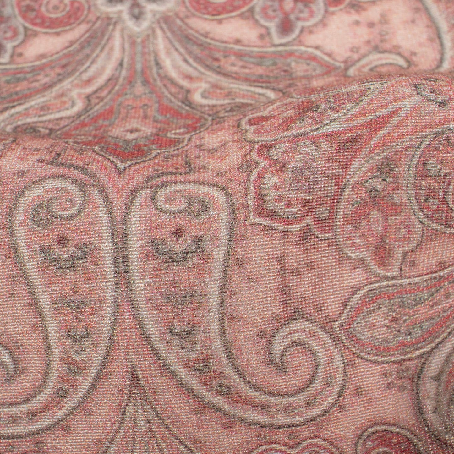 Baby Pink And Green Paisley Pattern Digital Print Viscose Chanderi Fabric