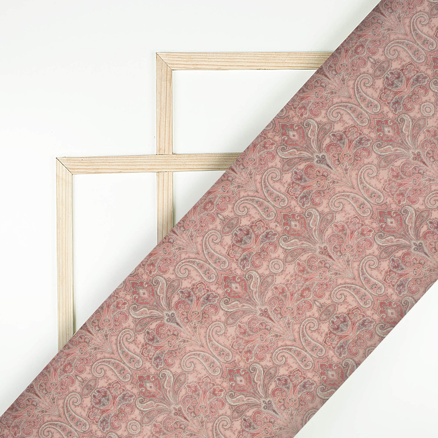 Baby Pink And Green Paisley Pattern Digital Print Viscose Chanderi Fabric