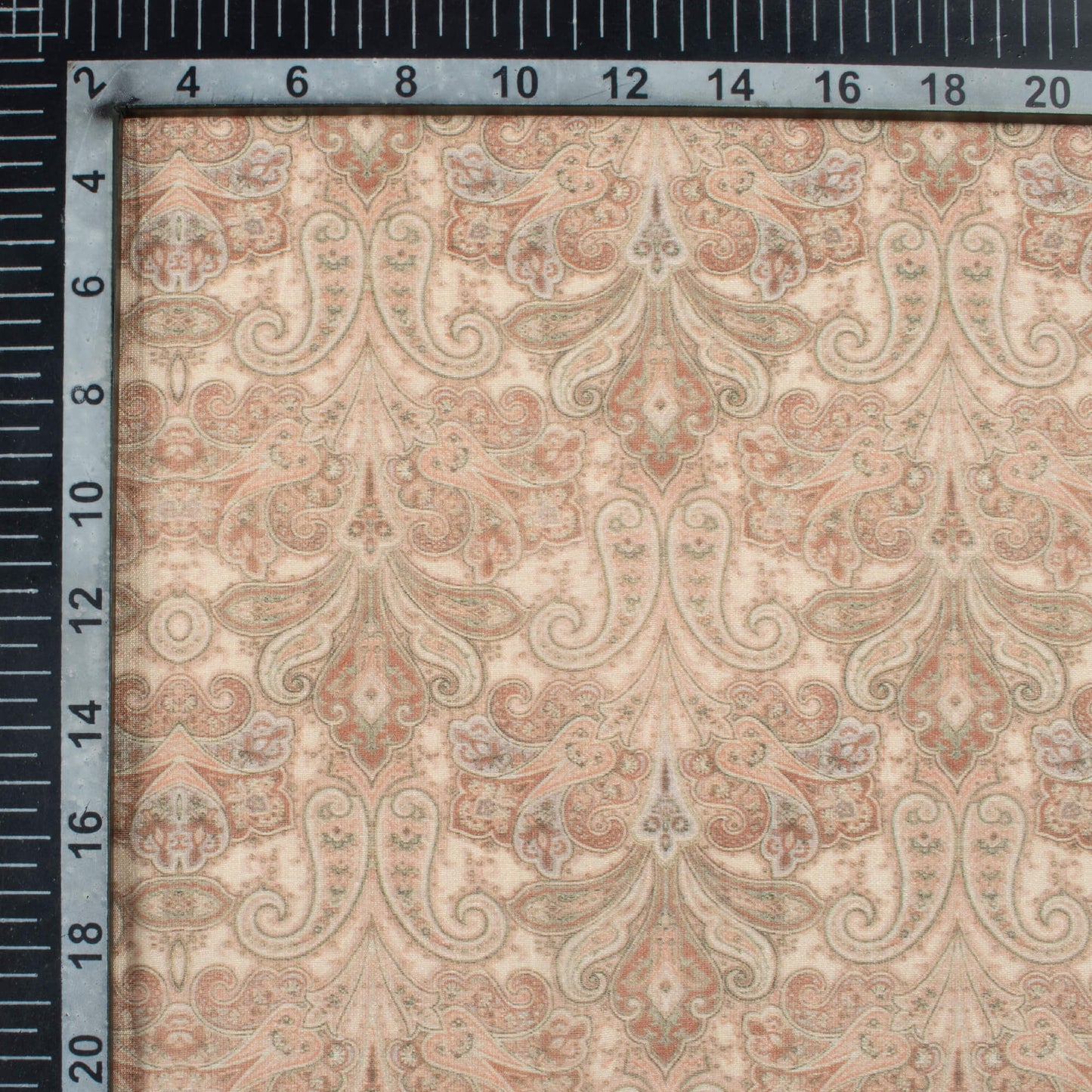 Cream And Green Paisley Pattern Digital Print Viscose Chanderi Fabric