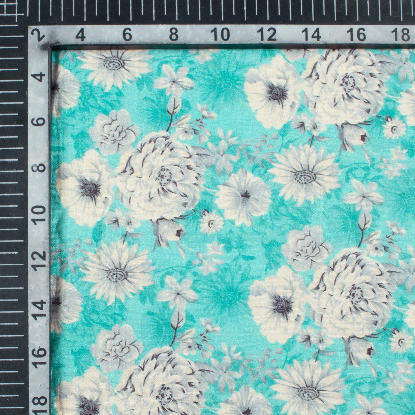 Sky Blue And White Floral Pattern Digital Print Viscose Chanderi Fabric