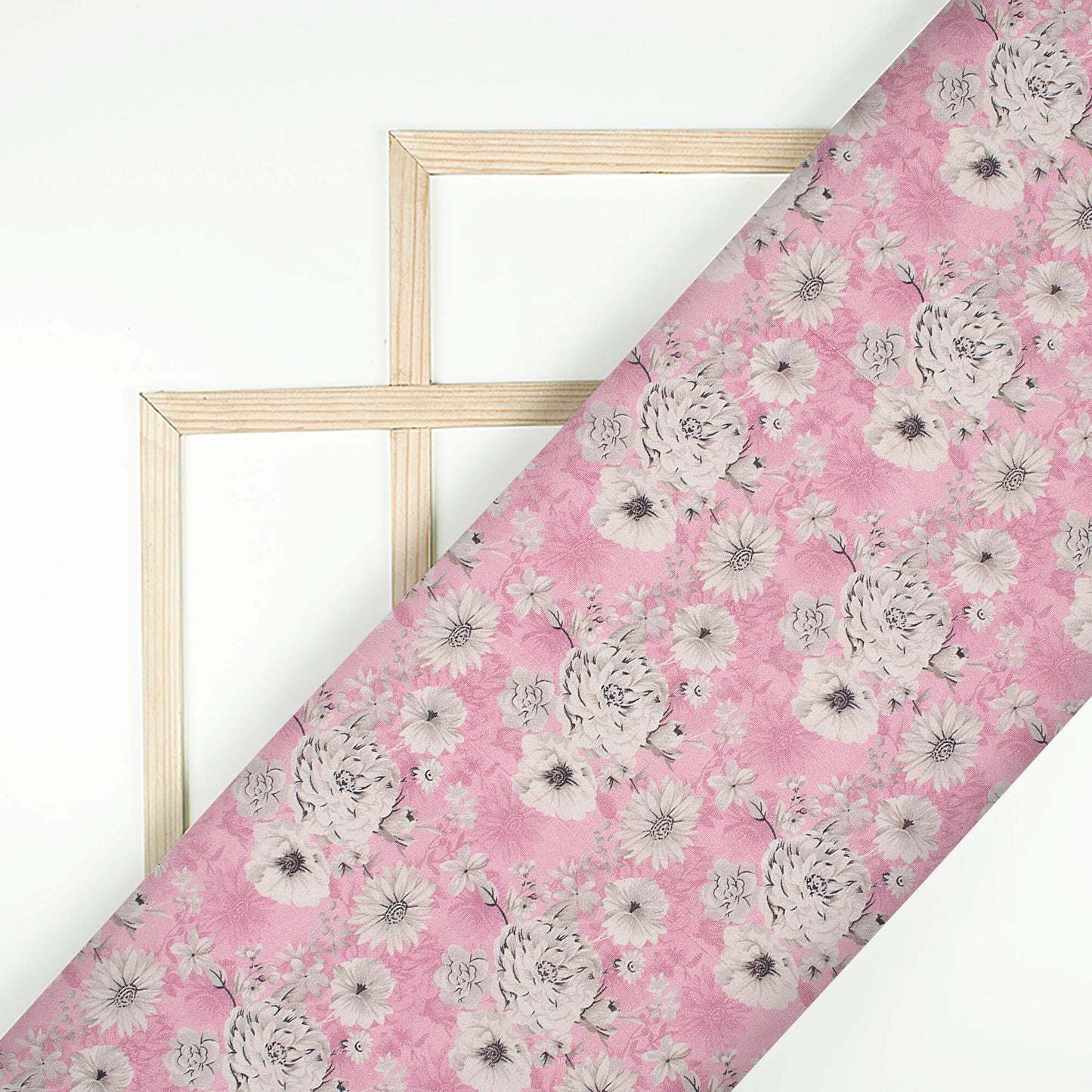 Mauve Purple And Oyster Grey Floral Pattern Digital Print Viscose Chanderi Fabric
