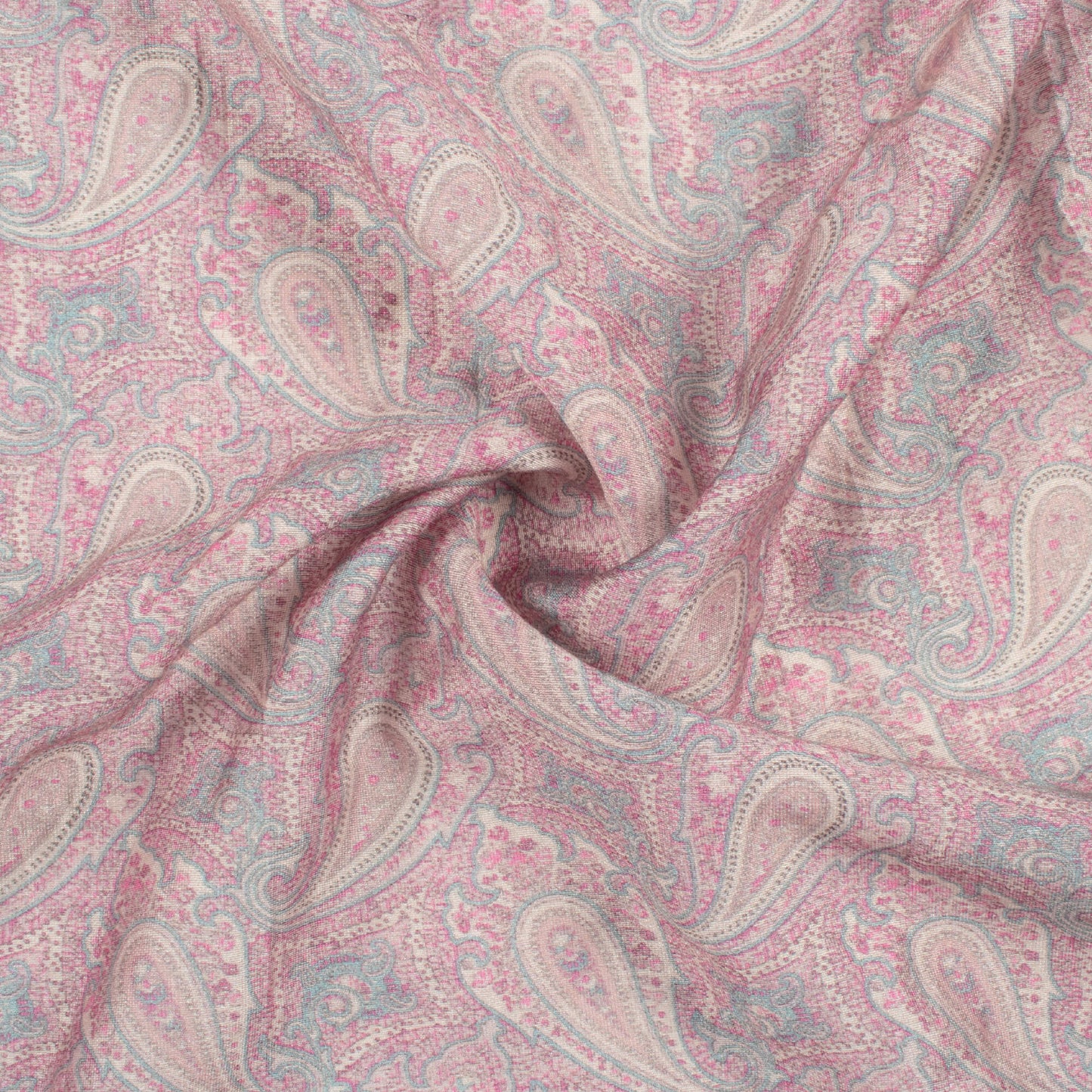 Tyrian Purple And Sage Green Paisley Pattern Digital Print Viscose Chanderi Fabric
