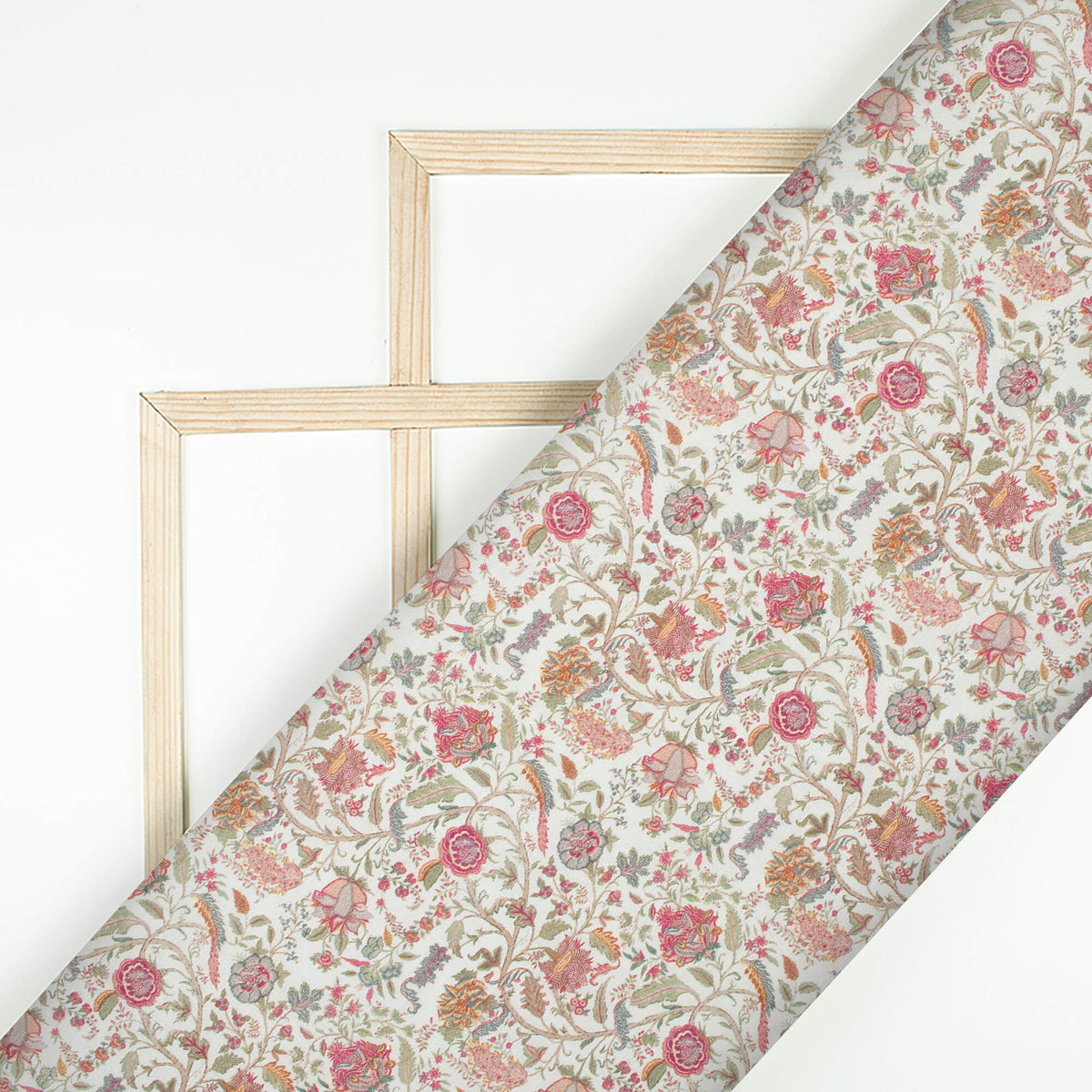 Off White And Magenta Purple Floral Pattern Digital Print Viscose Chanderi Fabric