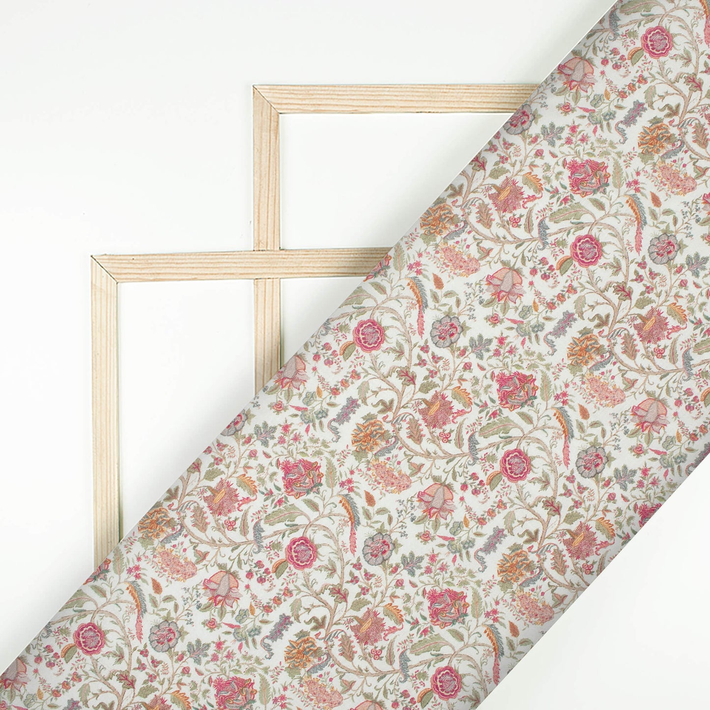 Off White And Magenta Purple Floral Pattern Digital Print Viscose Chanderi Fabric